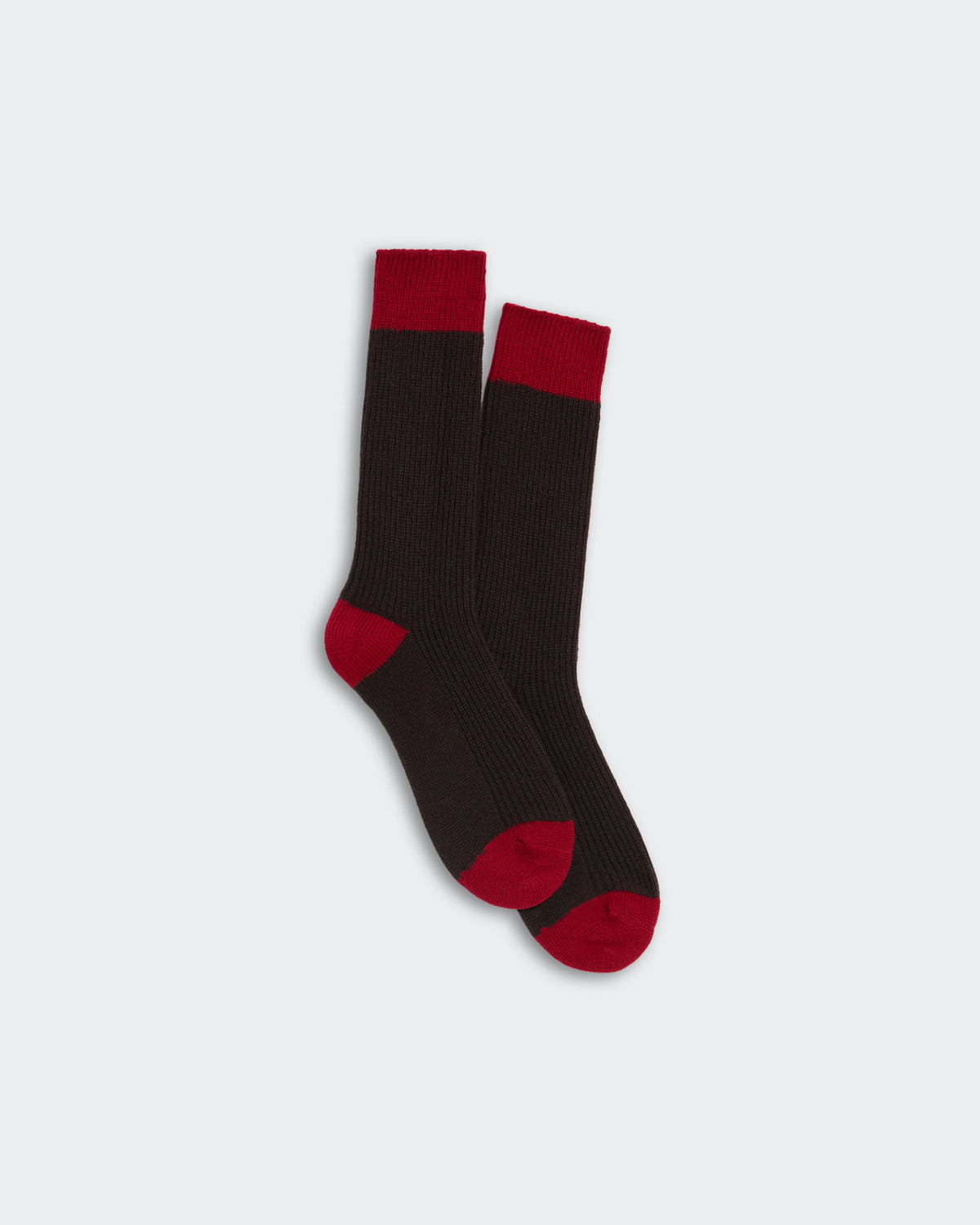 The Soft Socks - Burnt Cocoa/Ruby in unisex one size, contrast color-blocking, 100% premium cashmere.