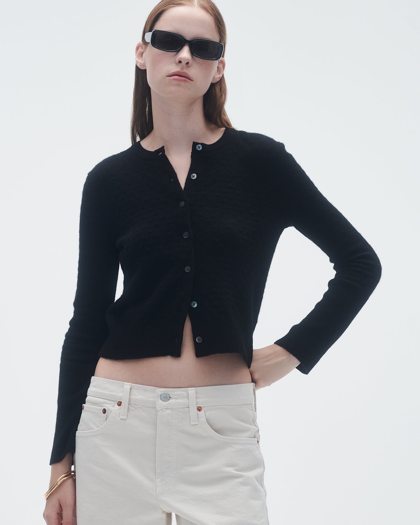 Jane Pointelle Cardigan In Cashmere  - Black