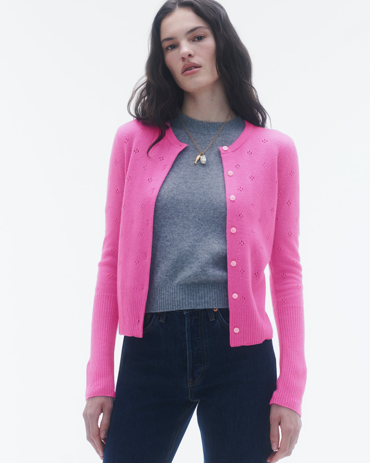 Jane Pointelle Cardigan - Fuschia