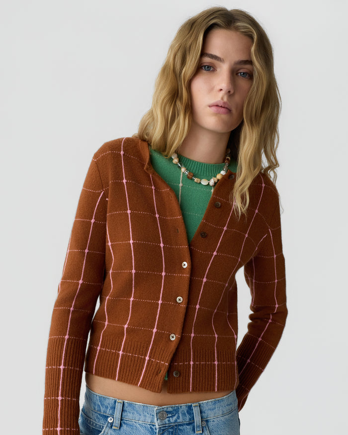 Guest in Residence — Jane Checker Cardigan - Burnt Sienna/Sprinkle