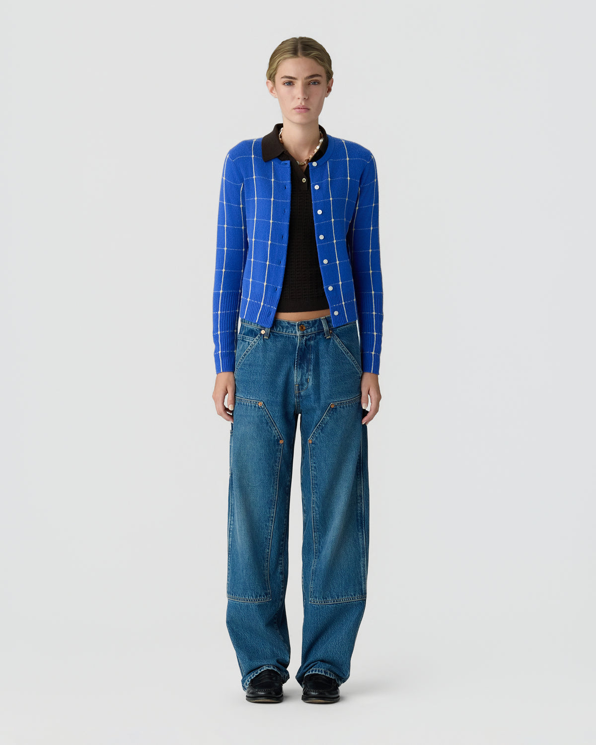 Jane Checker Cardigan - Reservoir/Butter