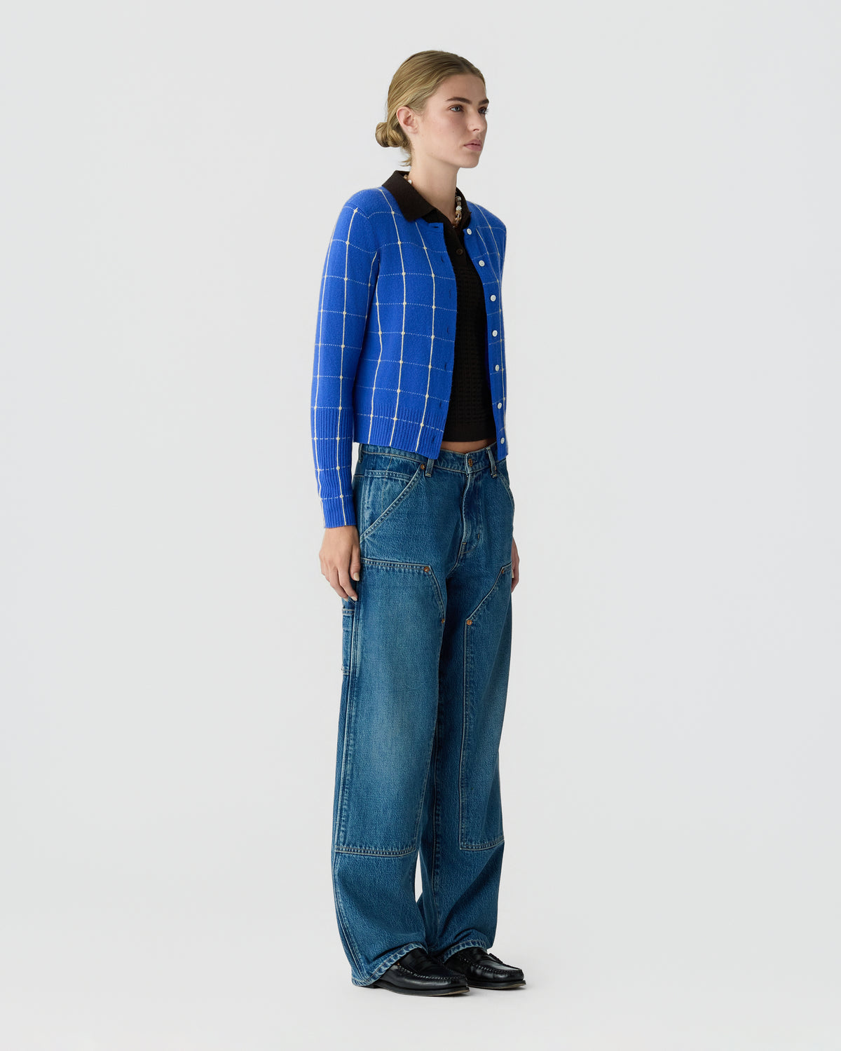 Jane Checker Cardigan - Reservoir/Butter