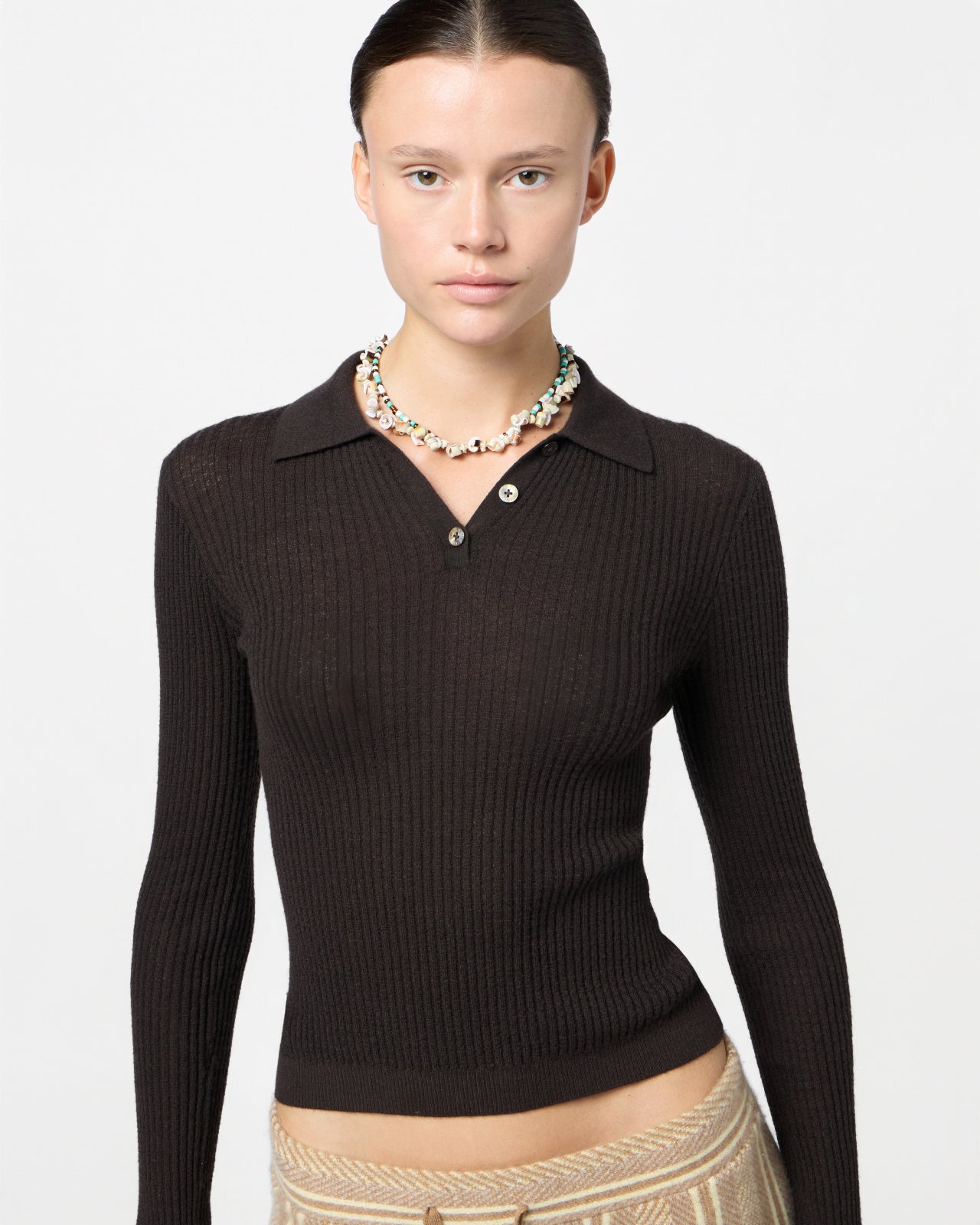 LS Shrunken Polo - Burnt Cocoa