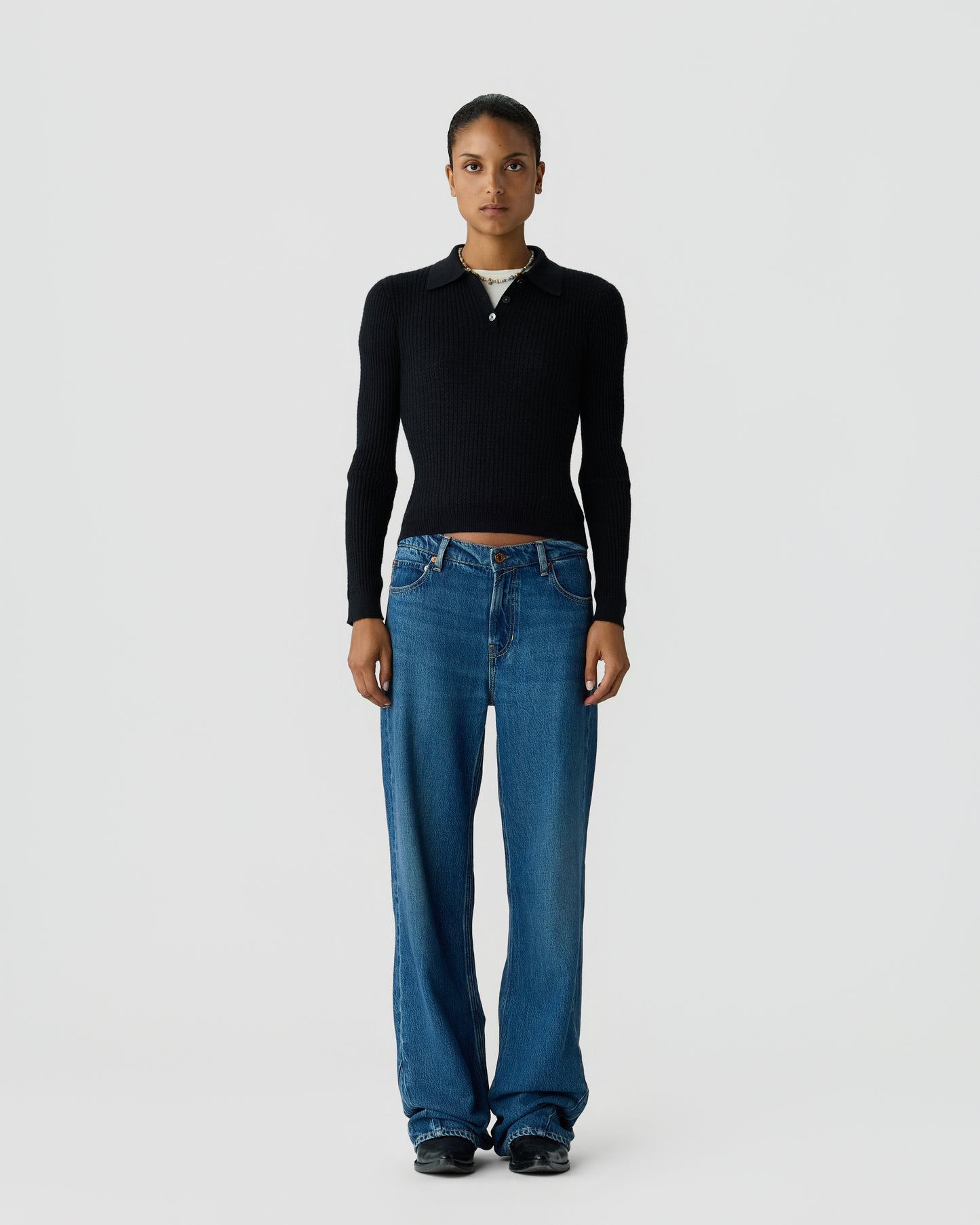 Ls Shrunken Polo - Black