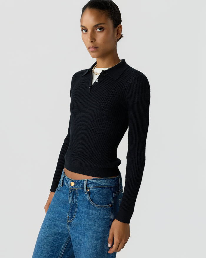 Guest in Residence — Ls Shrunken Polo - Black