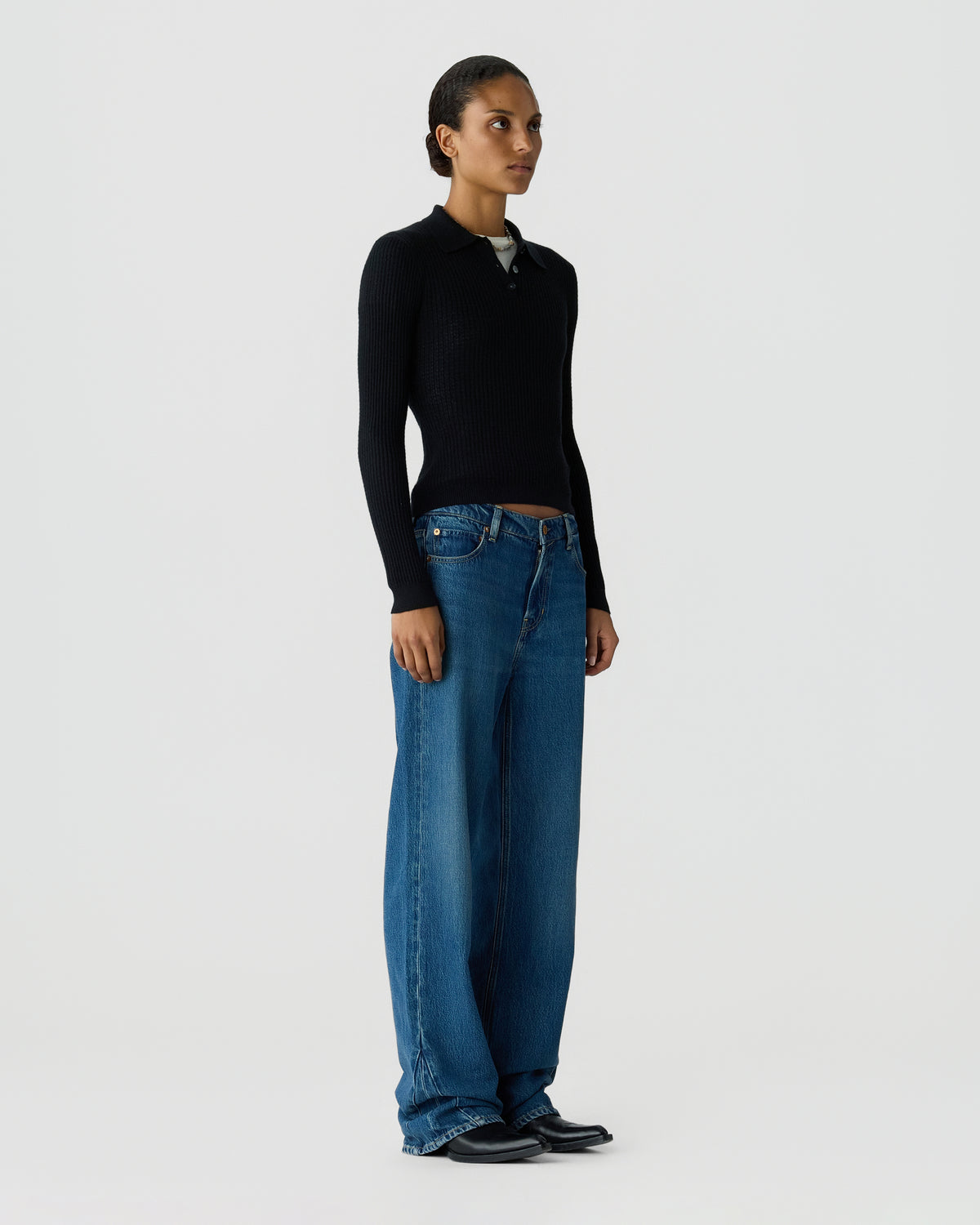 Ls Shrunken Polo - Black