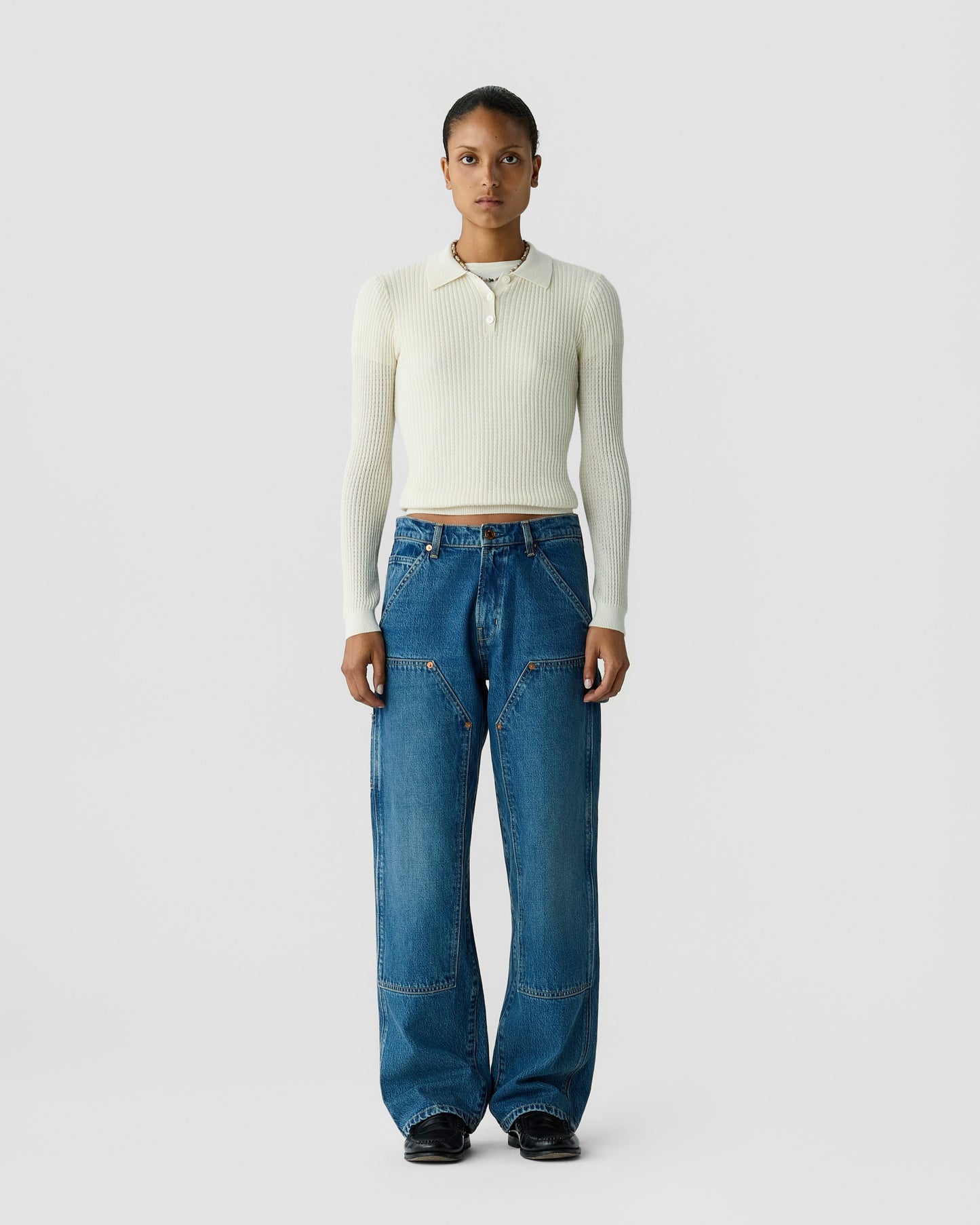 Ls Shrunken Polo - Cream