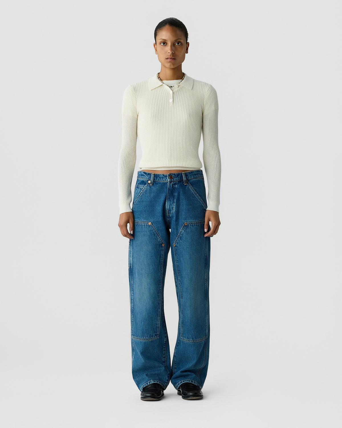 Ls Shrunken Polo - Cream