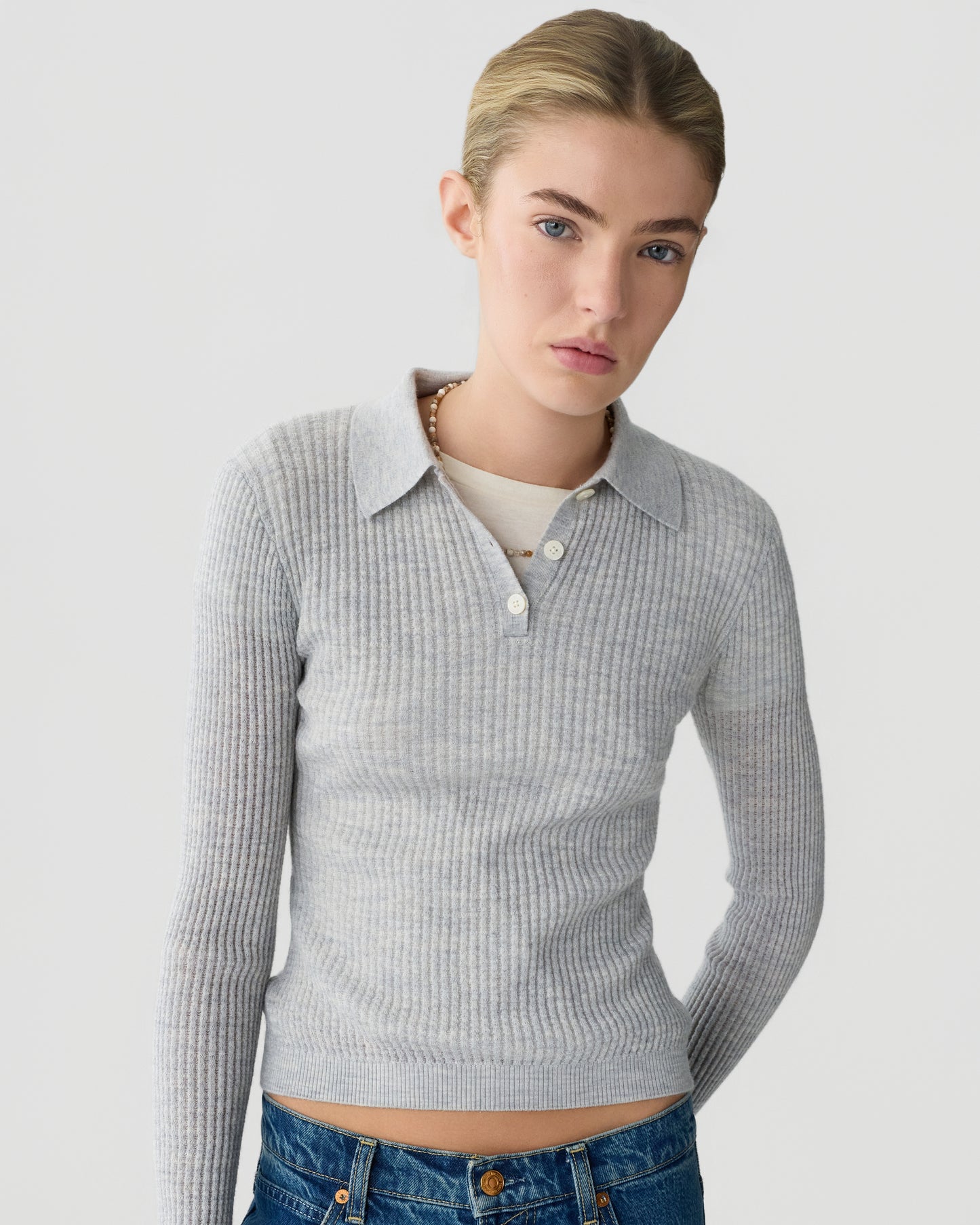 Ls Shrunken Polo - Stone