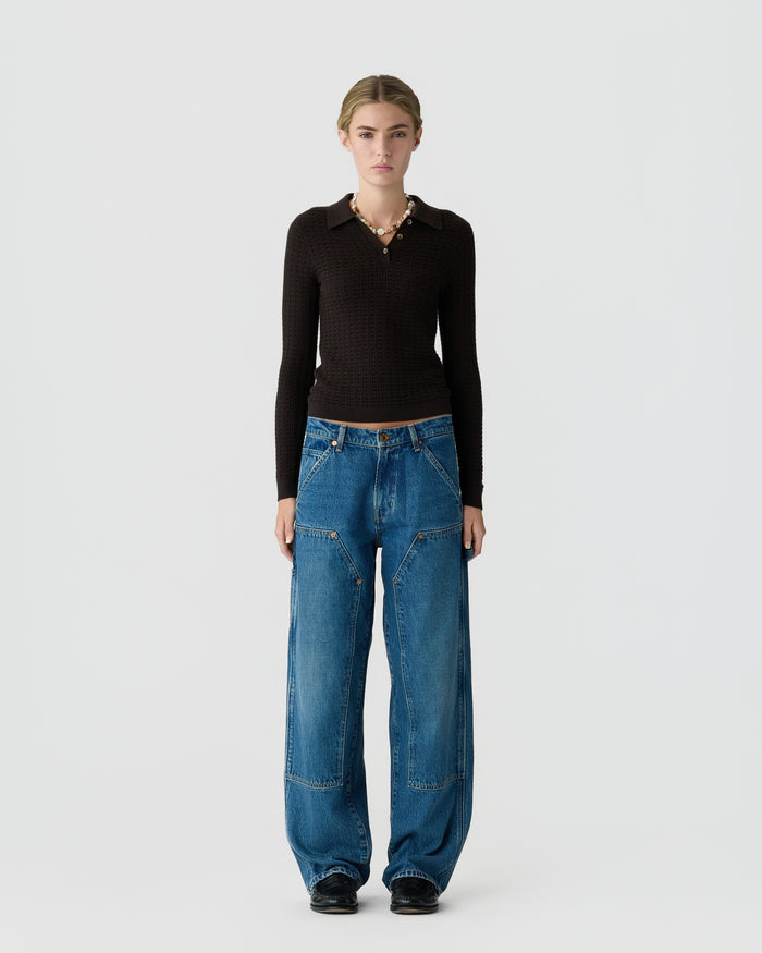 Guest in Residence — L/S Shrunken Waffle Polo - Burnt Cocoa