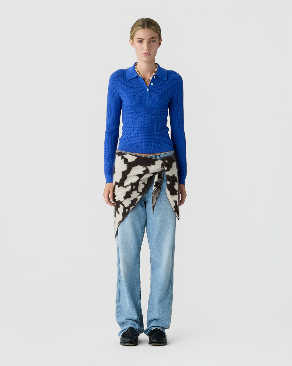 L/S Shrunken Waffle Polo - Reservoir