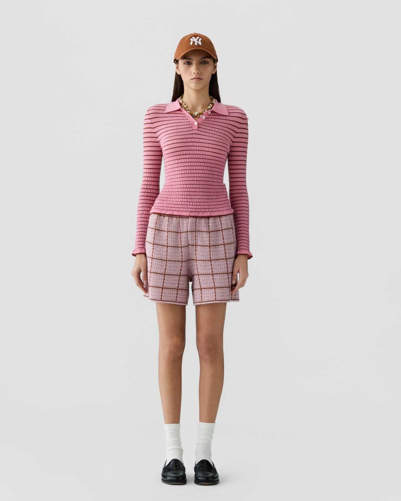Smocked L/S Shrunken Polo - Sprinkle/Burnt Sienna
