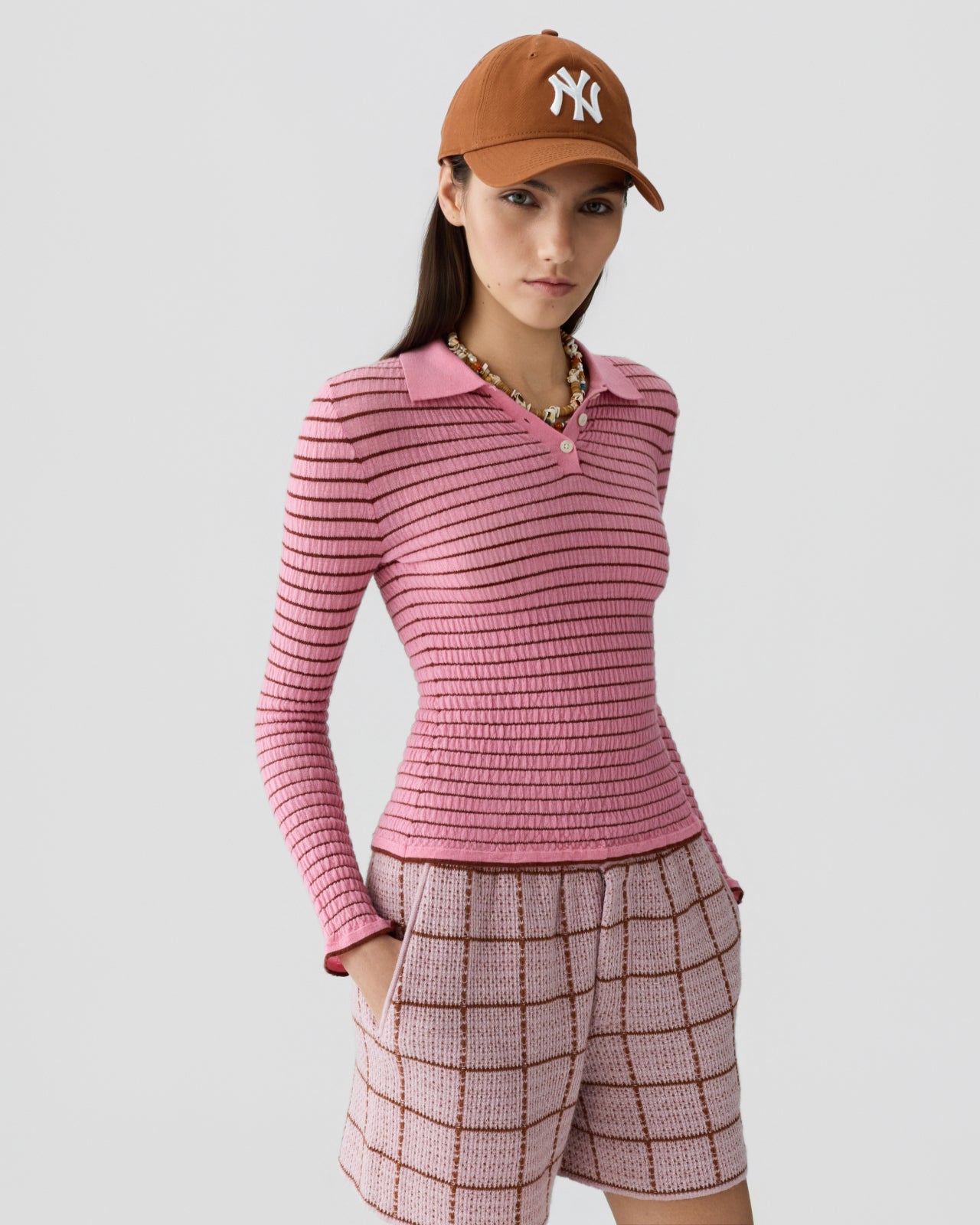 Smocked L/S Shrunken Polo - Sprinkle/Burnt Sienna