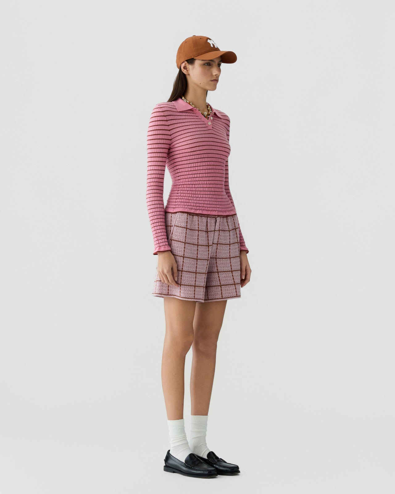 Smocked L/S Shrunken Polo - Sprinkle/Burnt Sienna
