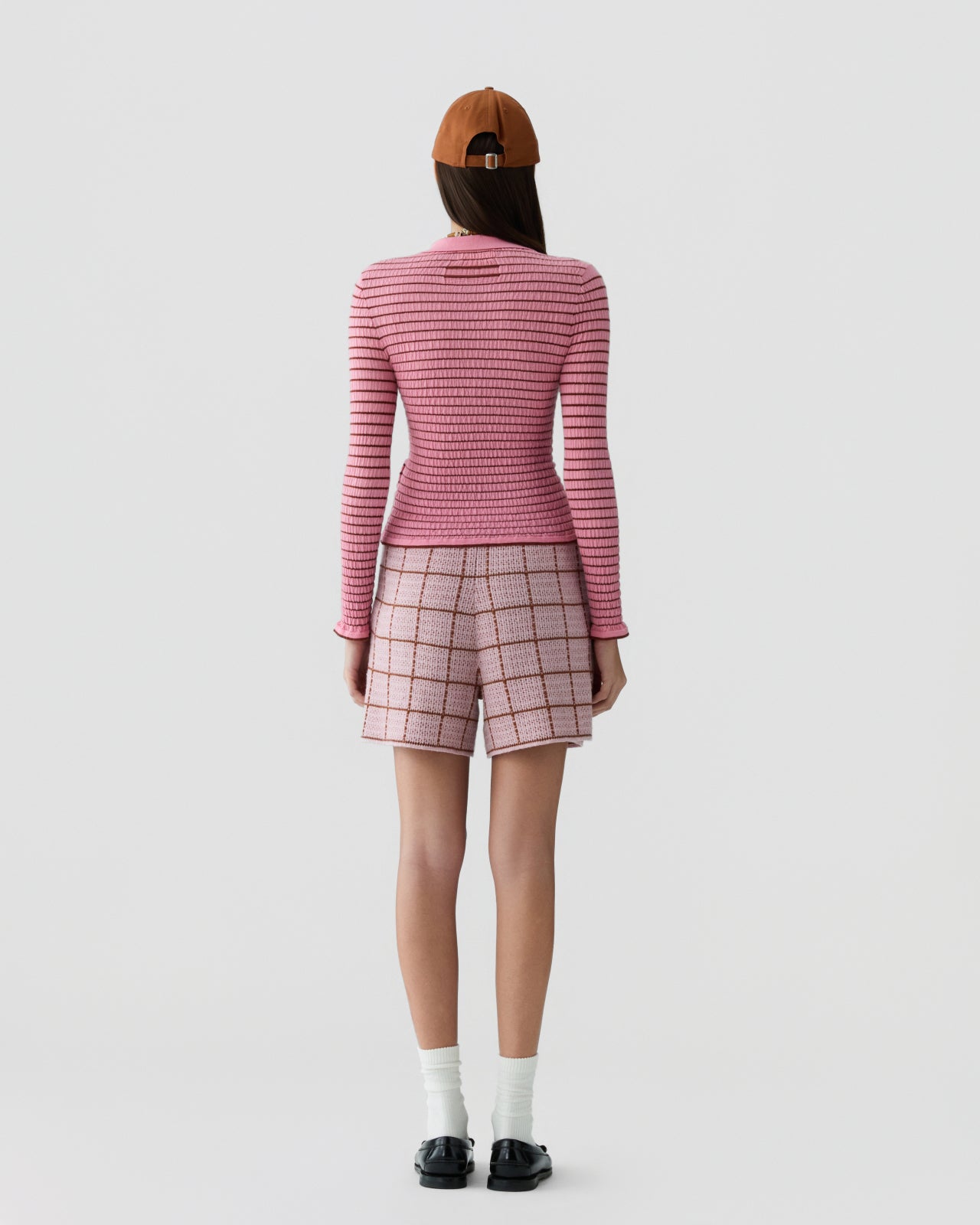 Smocked L/S Shrunken Polo - Sprinkle/Burnt Sienna