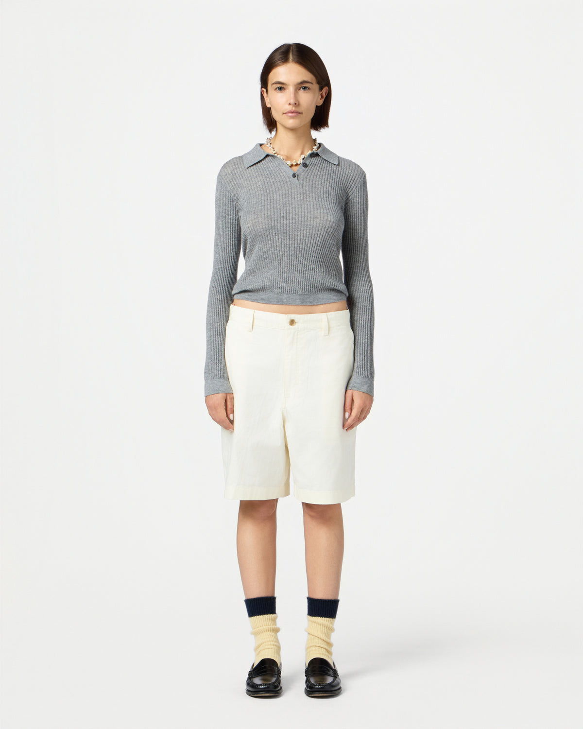 Ls Shrunken Polo - Heather Grey