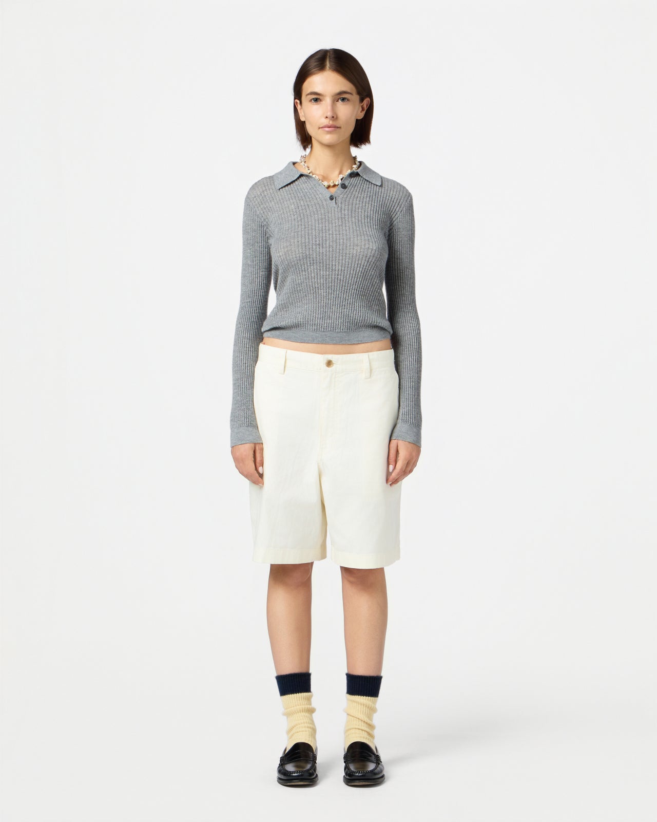 Ls Shrunken Polo - Heather Grey