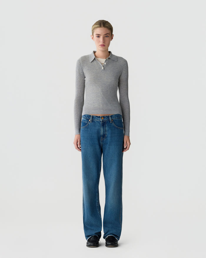Guest in Residence — Ls Shrunken Polo - Heather Grey