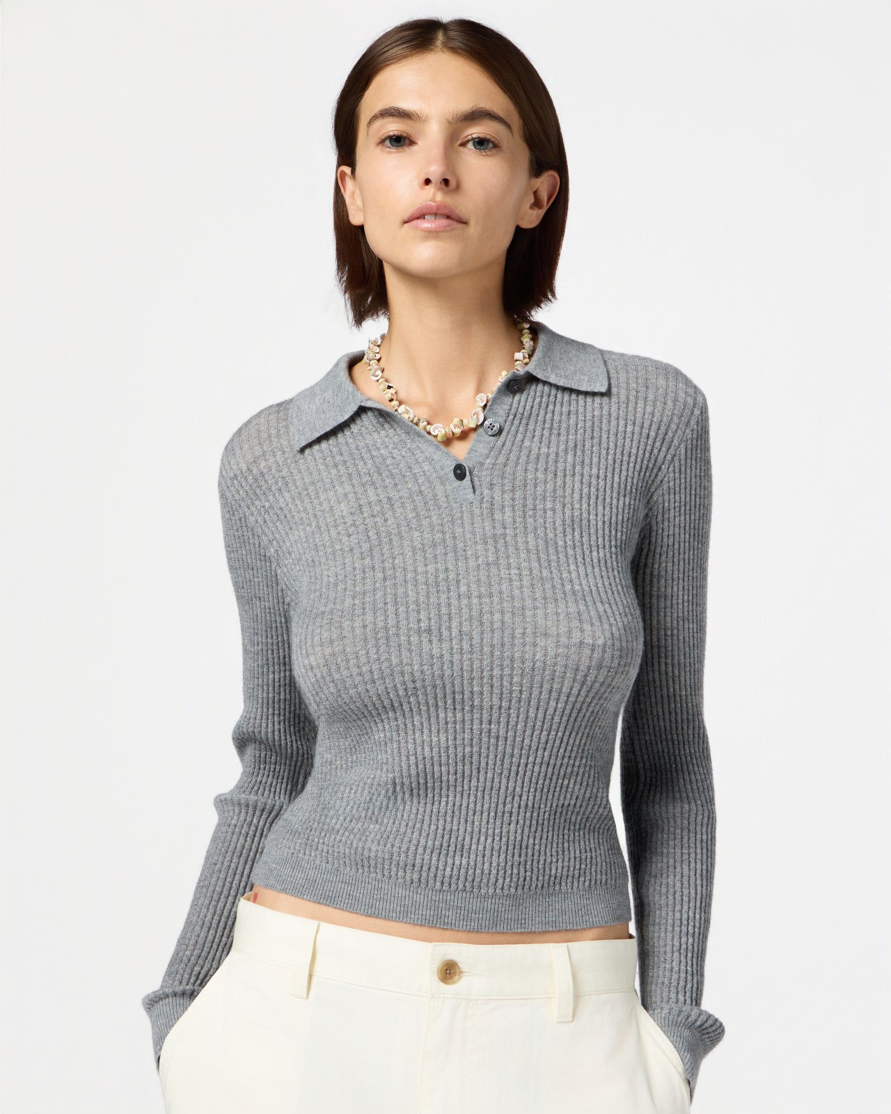 Ls Shrunken Polo - Heather Grey