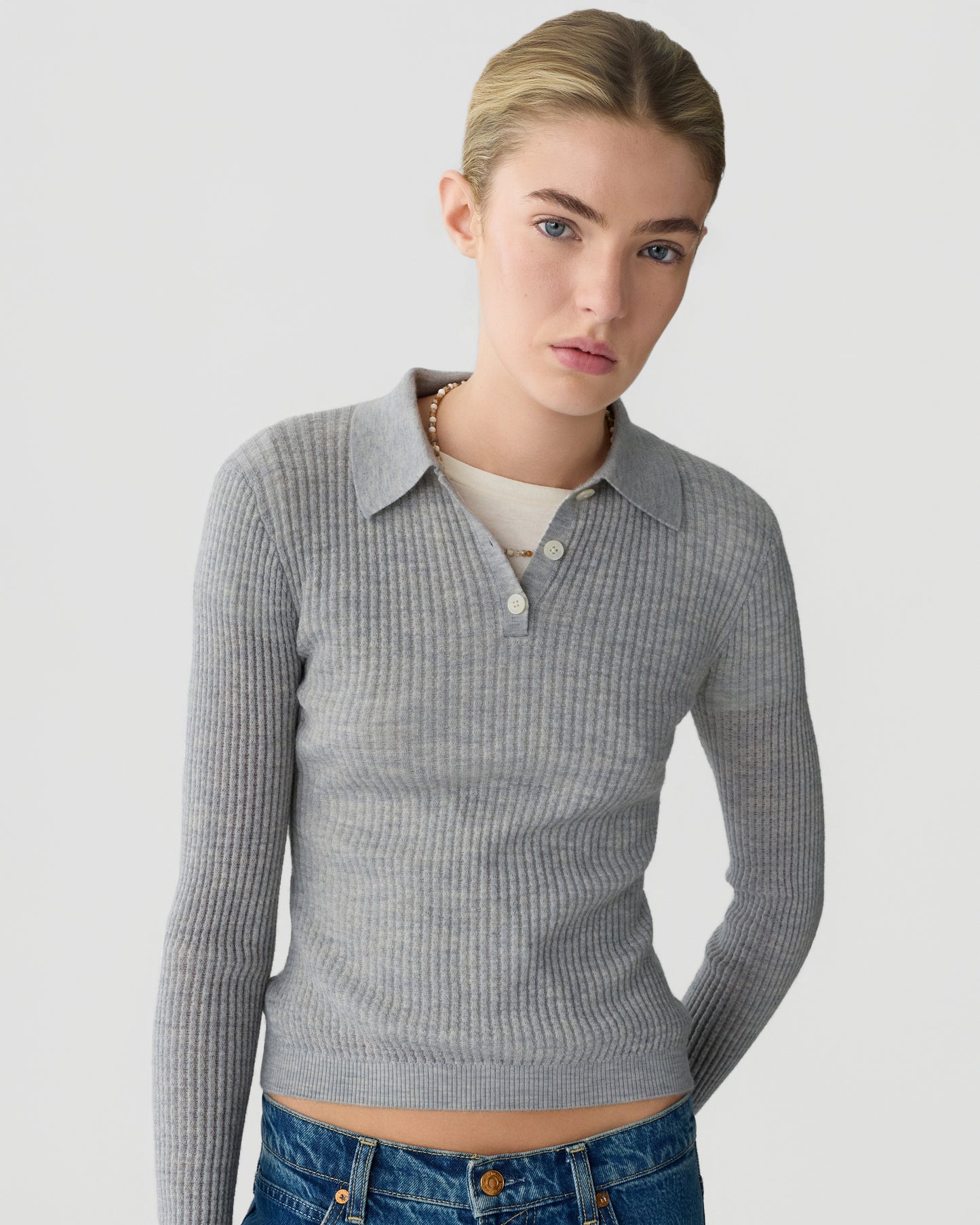 Ls Shrunken Polo - Heather Grey