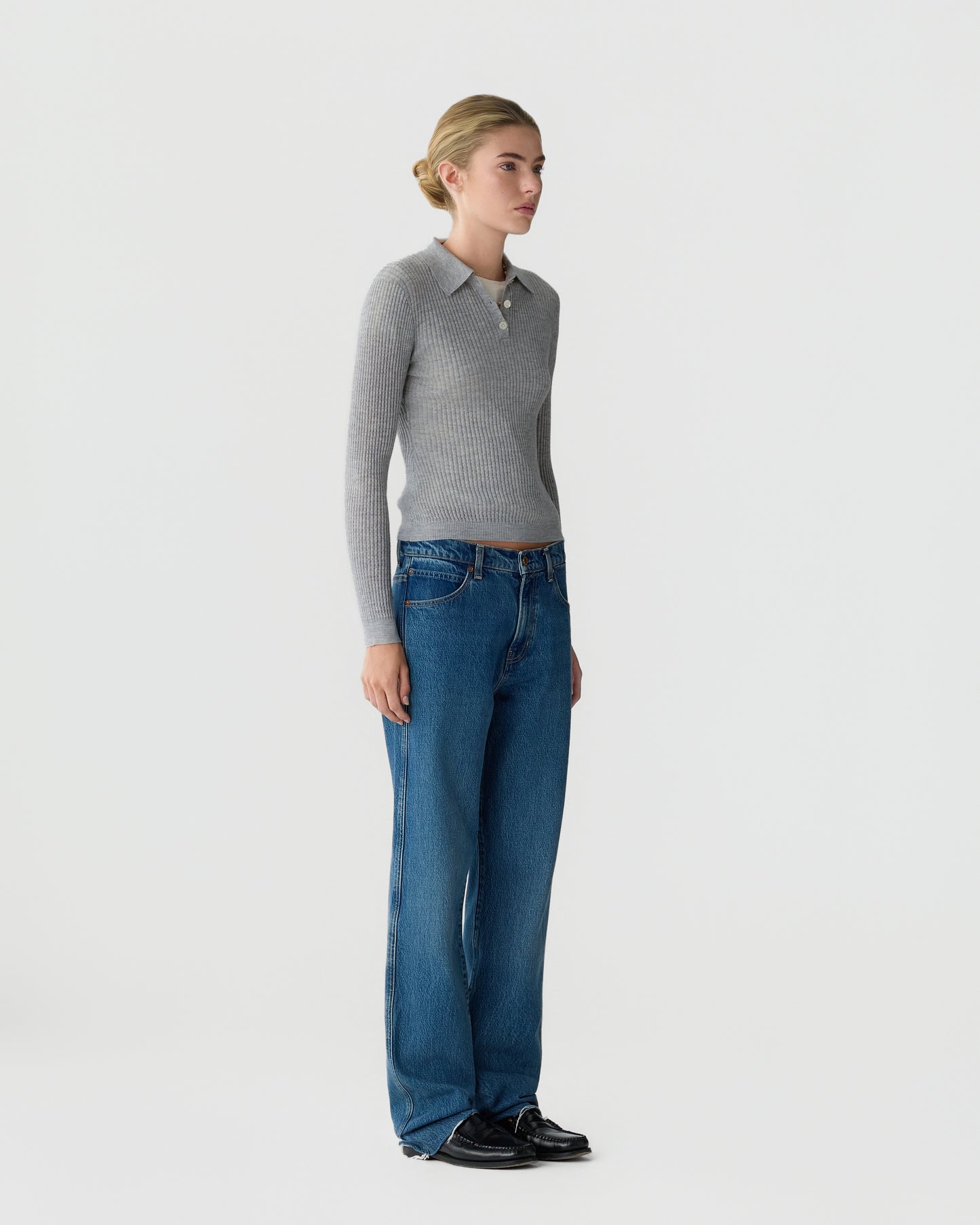 Ls Shrunken Polo - Heather Grey