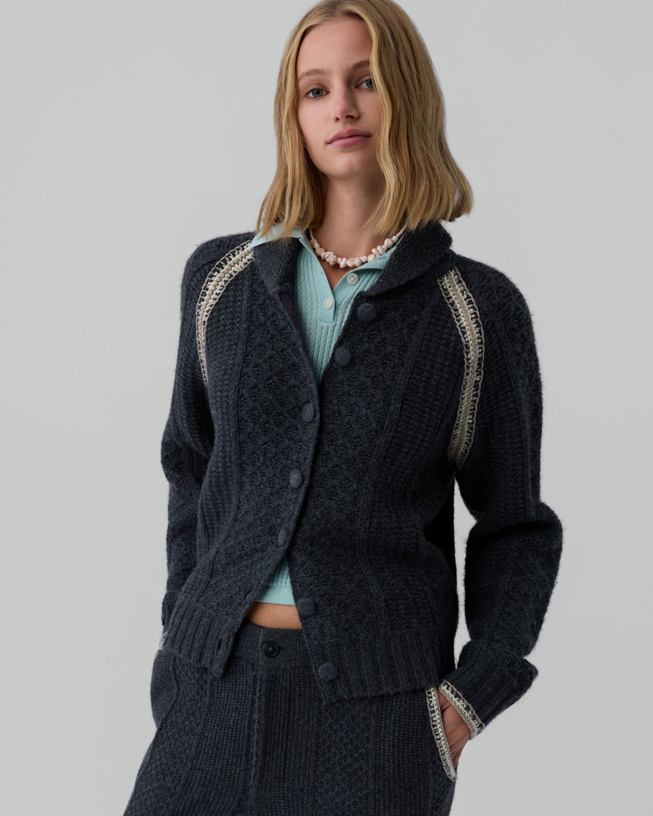 Marlowe Cable Cardigan - Charcoal