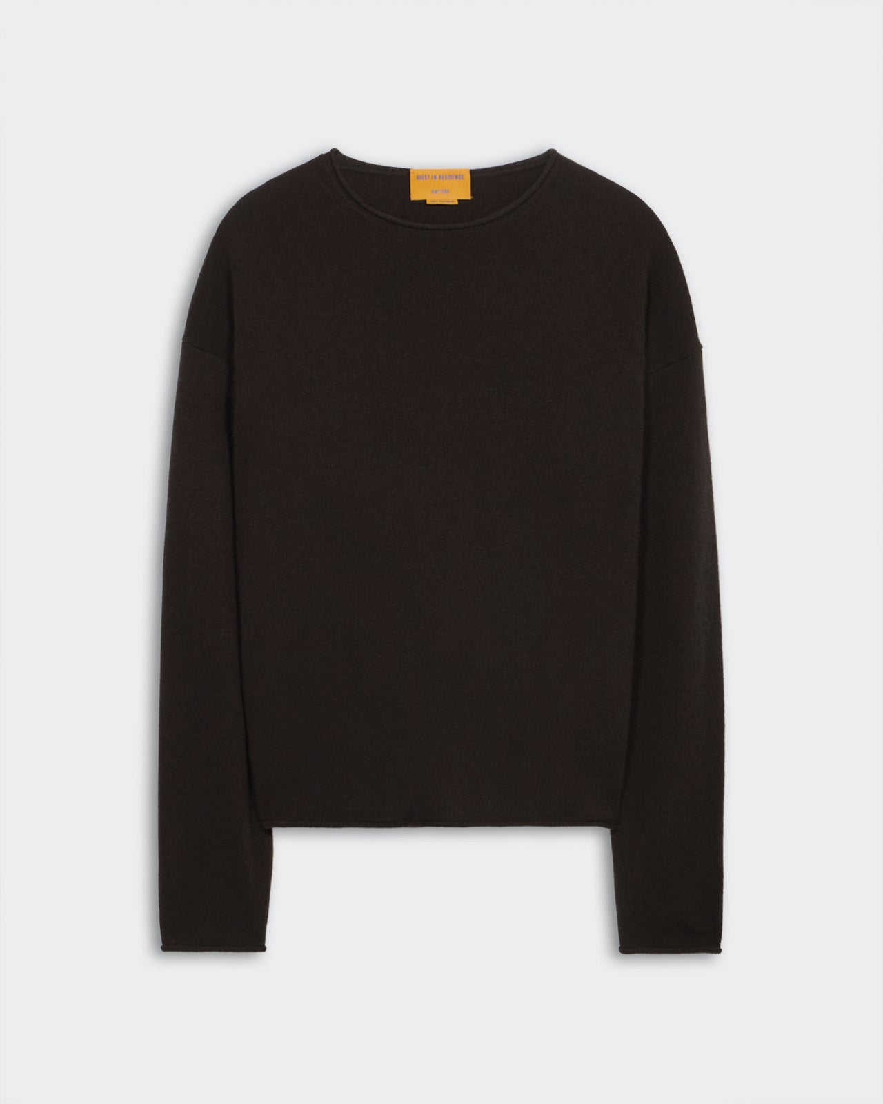 Oversized Crew - Burnt Cocoa men's lightweight cashmere crew neck sweater with dropped shoulder and shirttail hem.