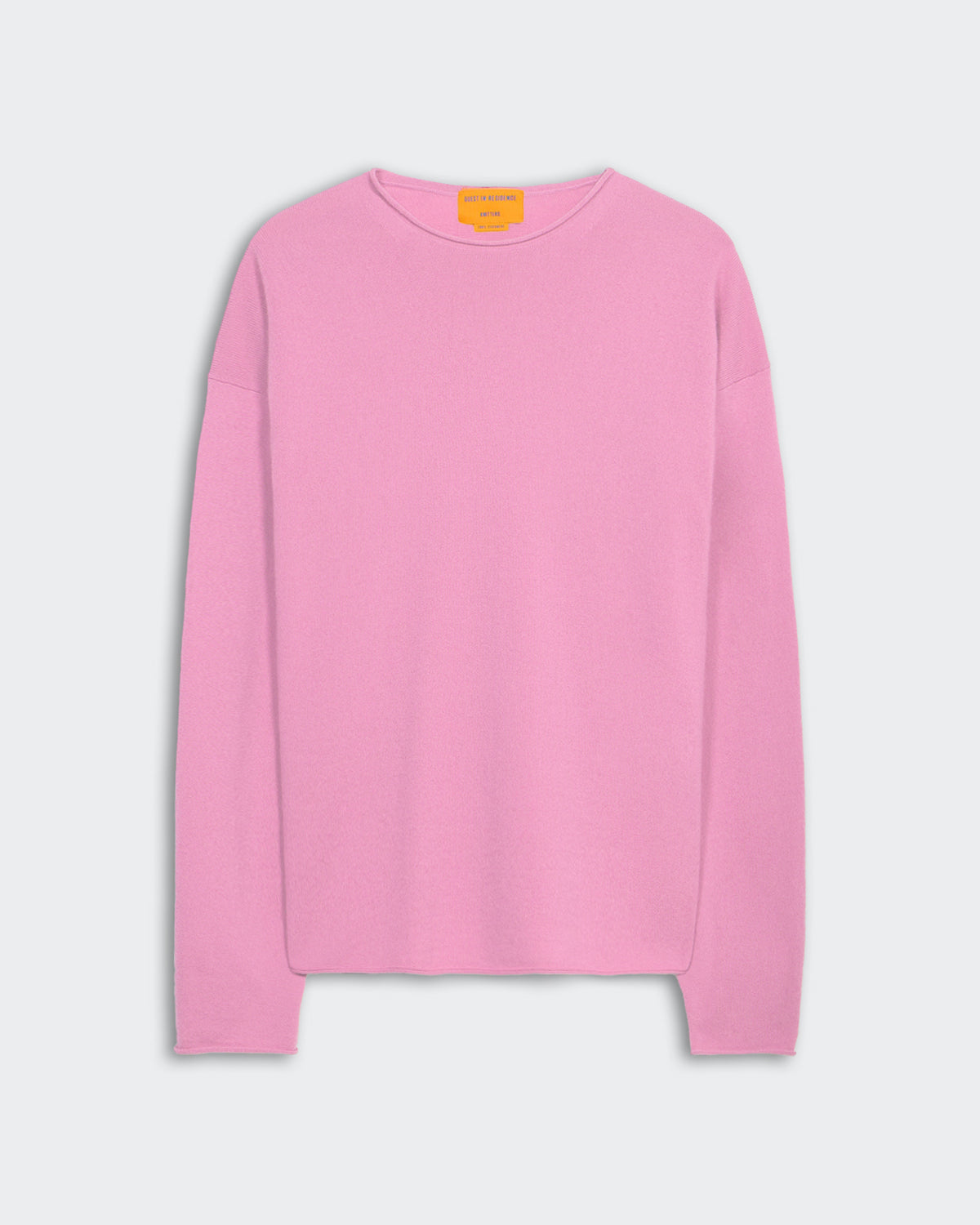 Oversized Crew - Rose light-weight pink cashmere sweater with crew neck and dropped shoulder design.
