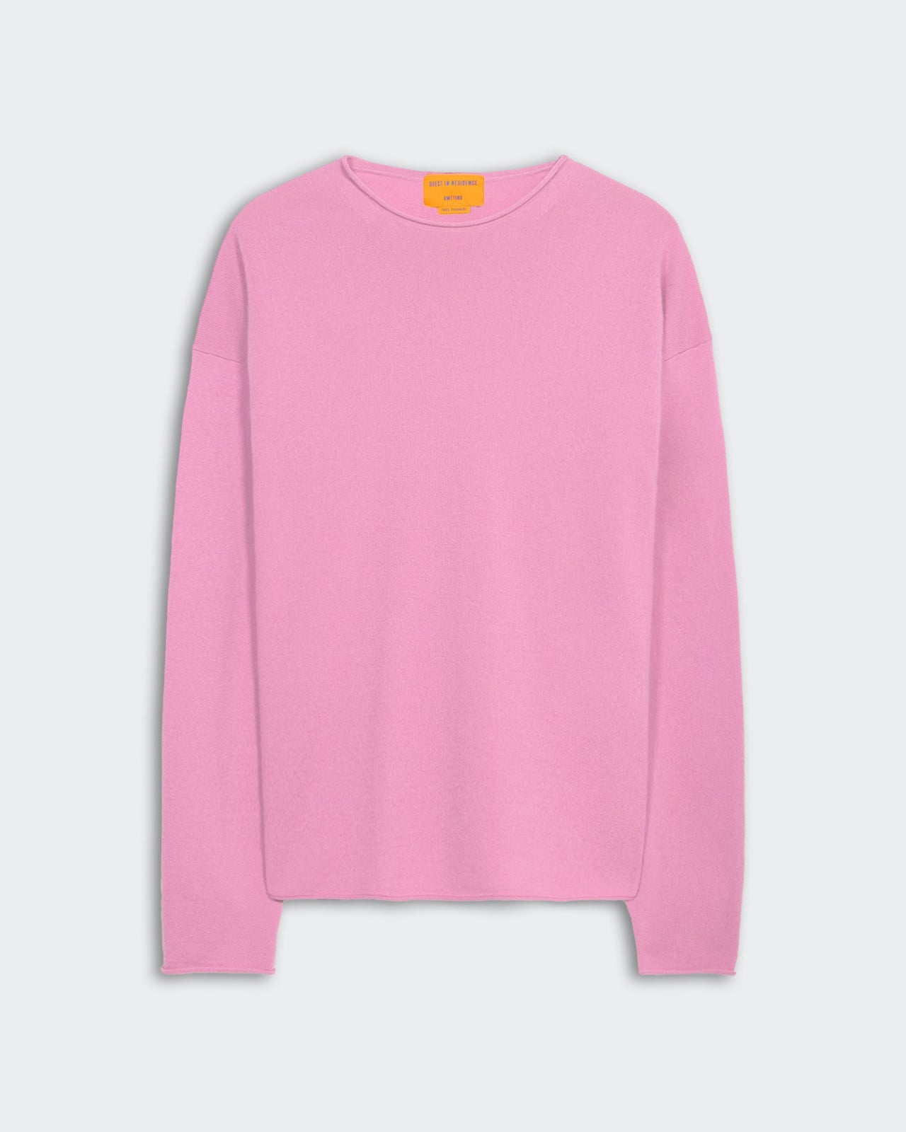 Oversized Crew - Rose light-weight pink cashmere sweater with crew neck and dropped shoulder design.