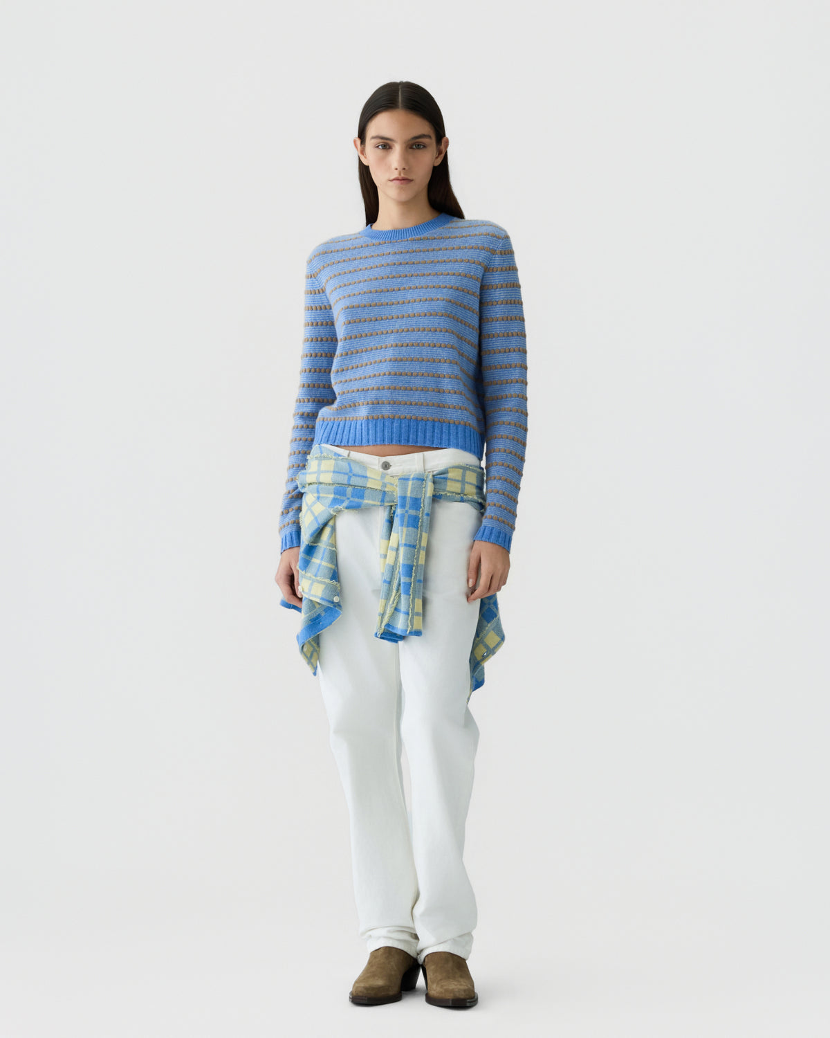 Pebble Stripe Shrunken Crew - Delft Blue Combo