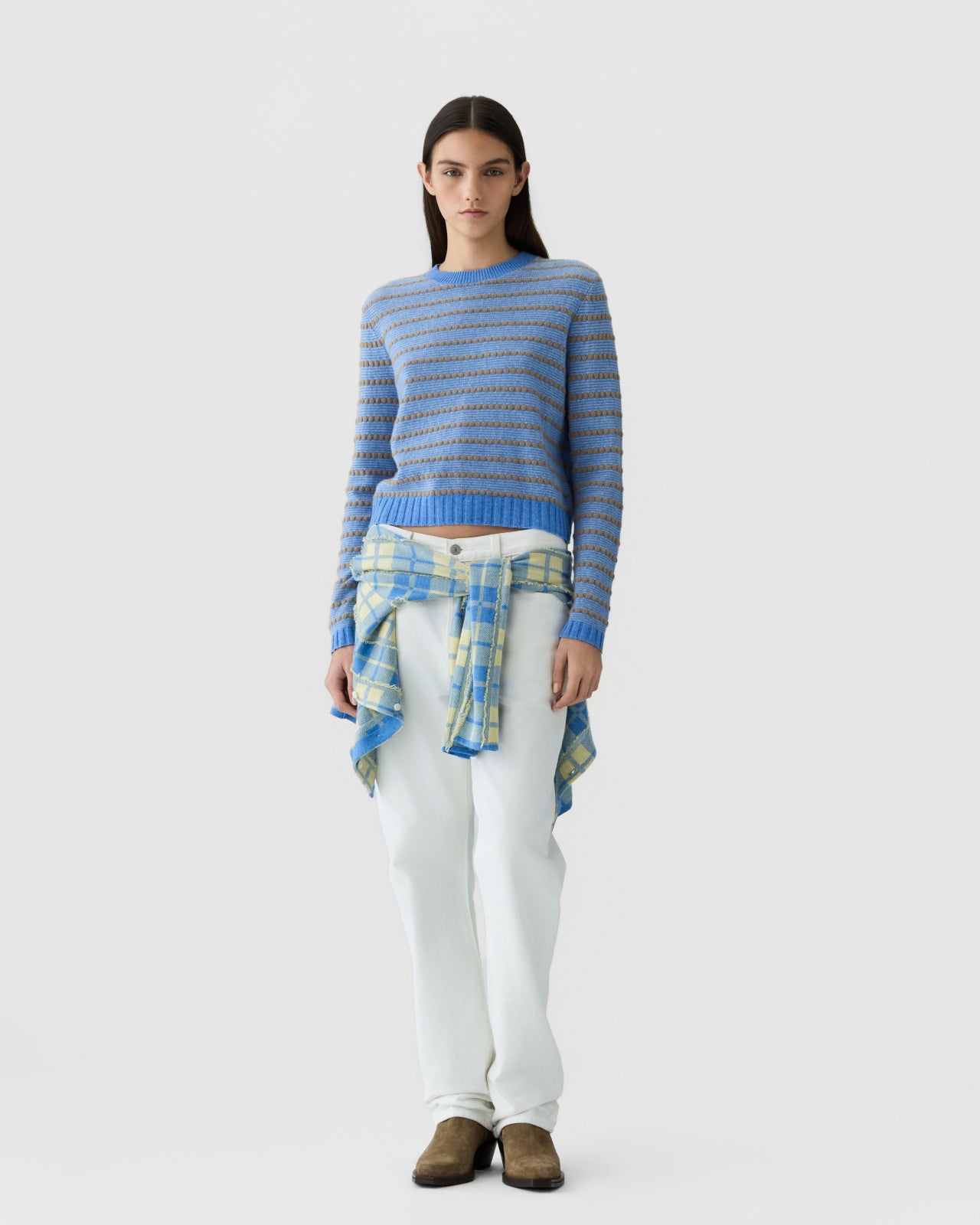 Pebble Stripe Shrunken Crew - Delft Blue Combo