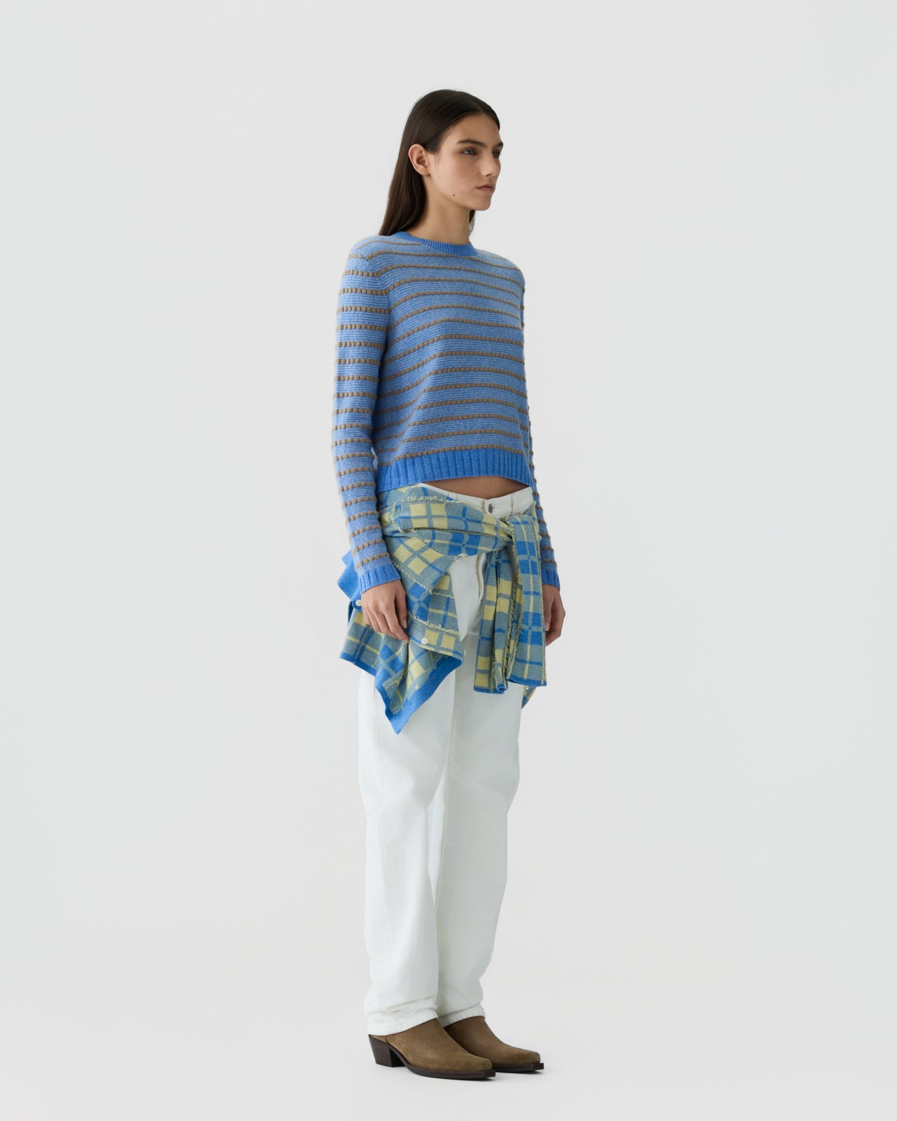 Pebble Stripe Shrunken Crew - Delft Blue Combo