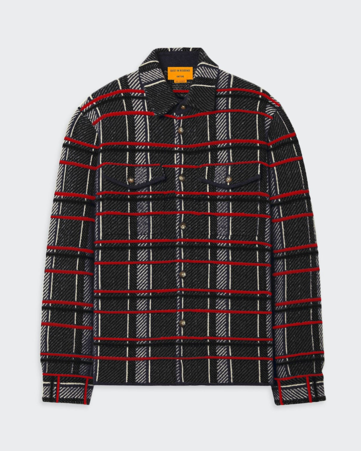 Plaid work shirt in midnight color combination.