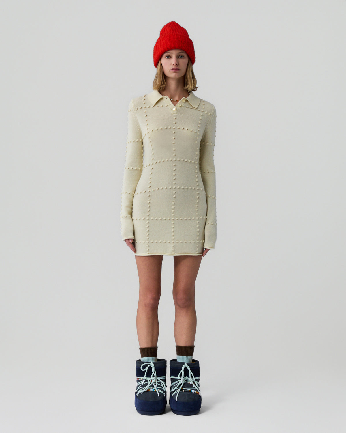 Guest in Residence Wool & Cashmere Popcorn Polo Dress - Mist - S Guest in Residence Wool & Cashmere Popcorn Polo Dress - Mist - S