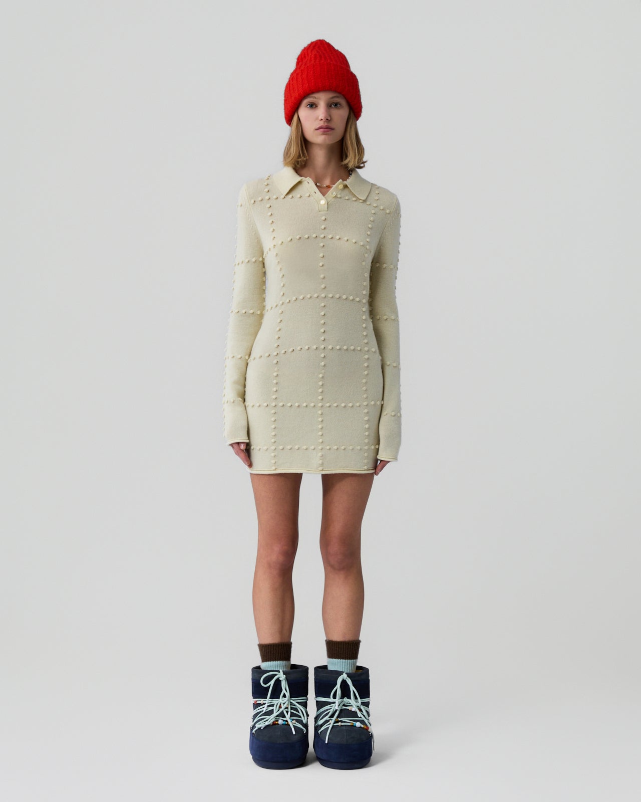 Guest In Residence Wool & Cashmere Popcorn Polo Dress - Mist - S