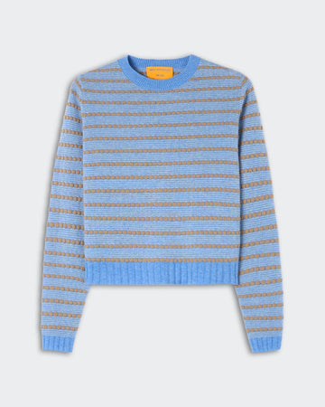 Pebble Stripe Shrunken Crew - Delft Blue Combo