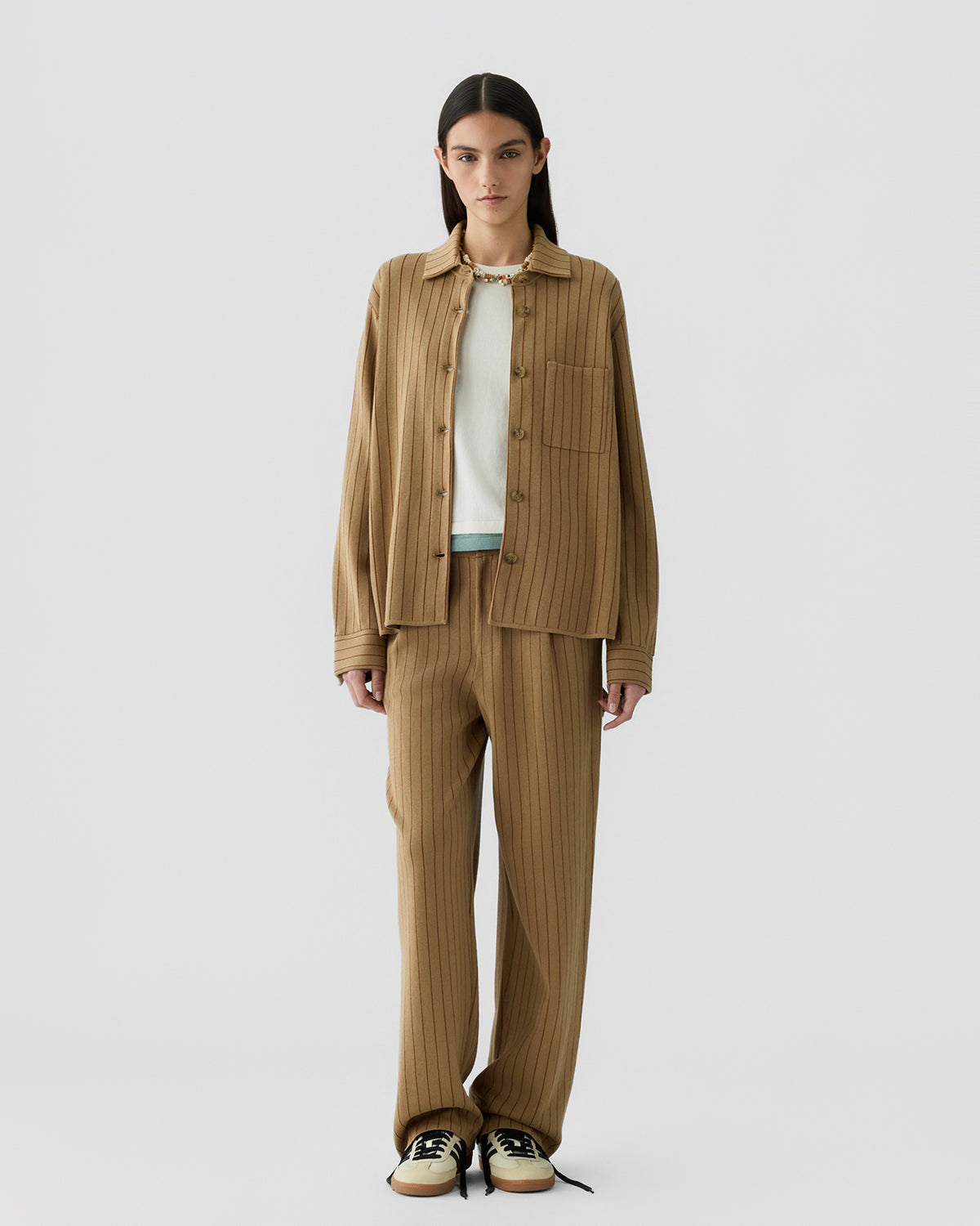 Pinstripe Work Shirt - Camel/Burnt Sienna