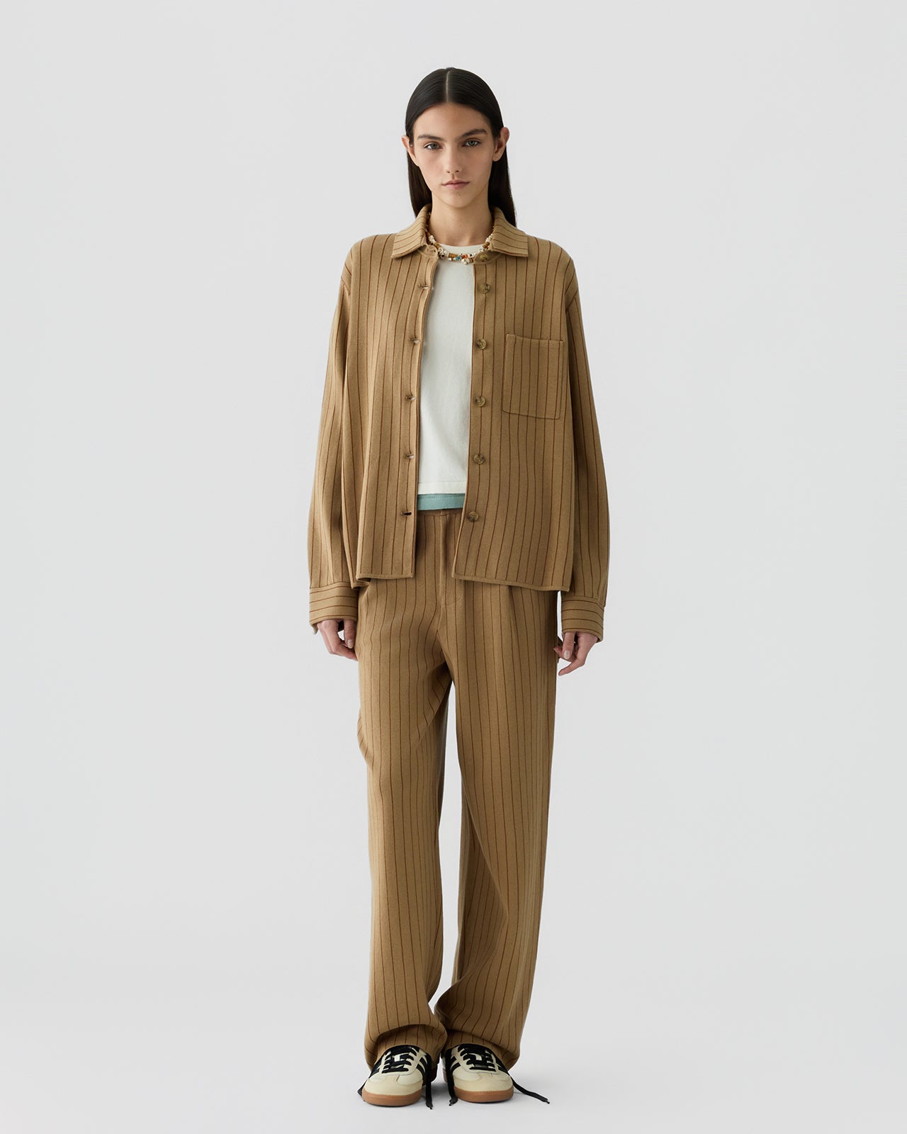 Pinstripe Work Shirt - Camel/Burnt Sienna