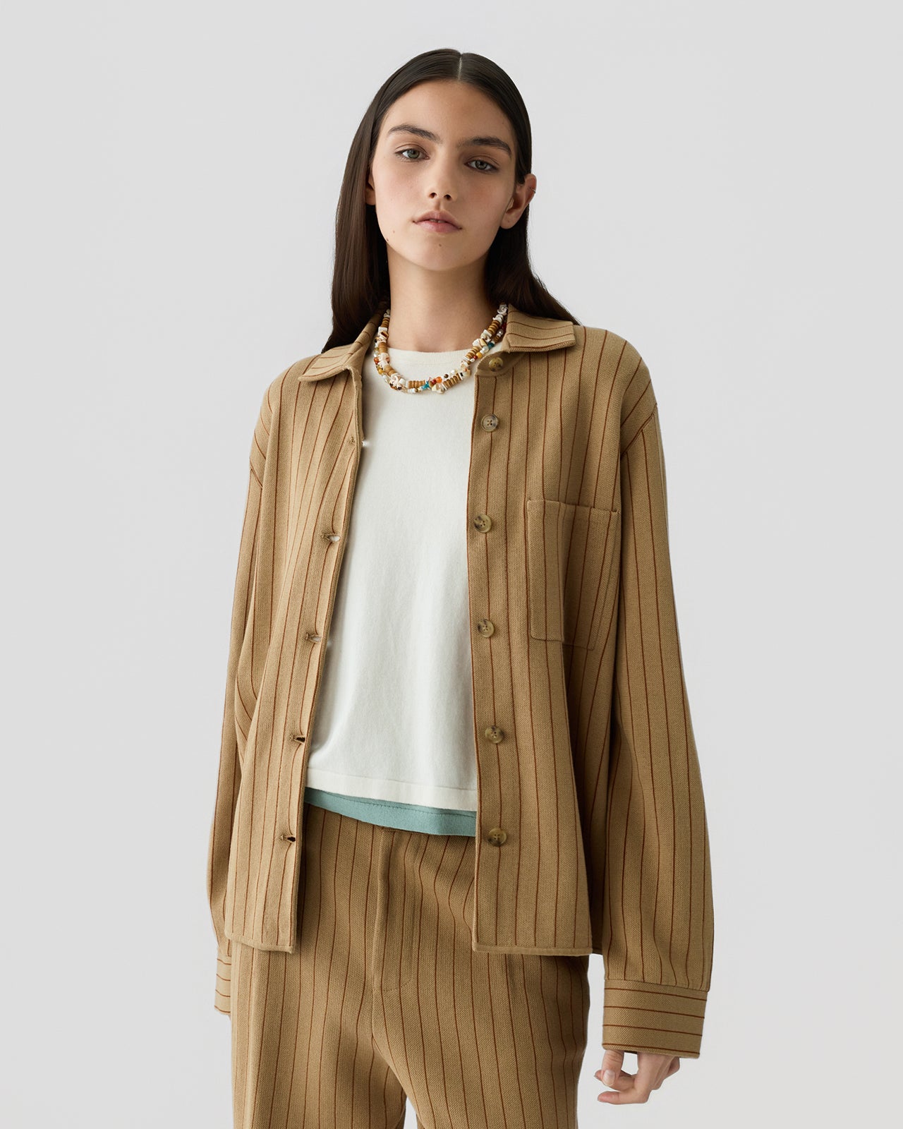 Pinstripe Work Shirt - Camel/Burnt Sienna