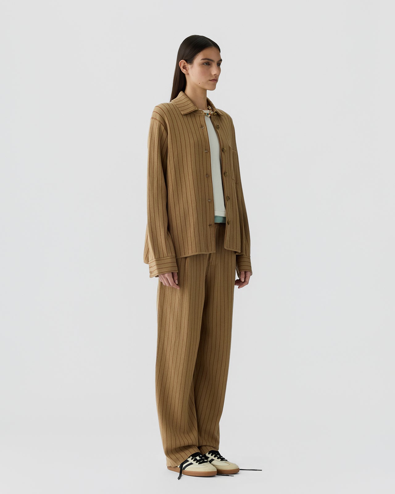 Pinstripe Work Shirt - Camel/Burnt Sienna