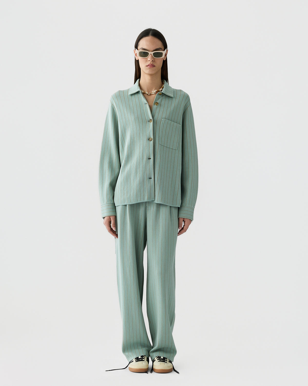 Pinstripe Work Shirt - Sage Brush/Camel