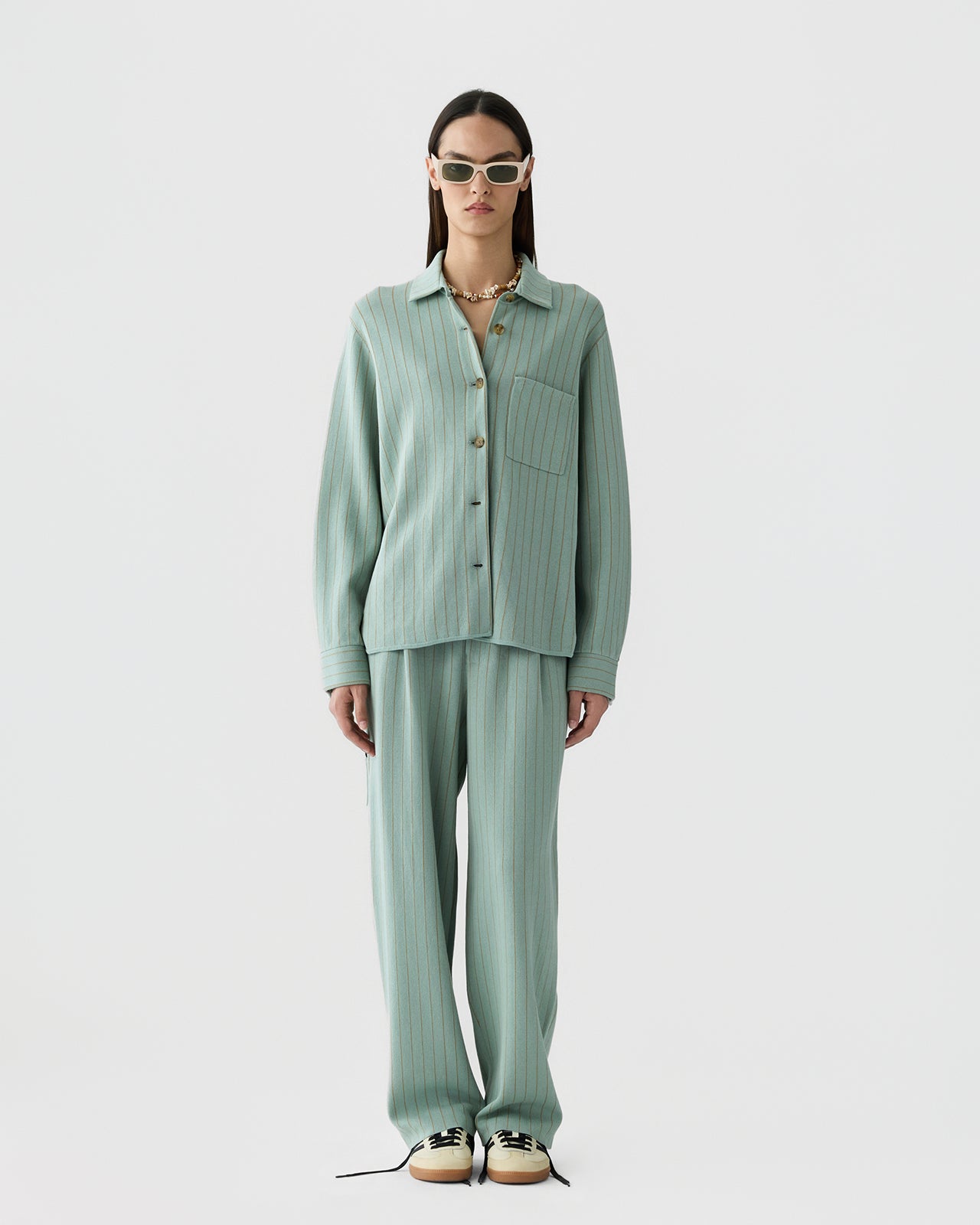 Pinstripe Work Shirt - Sage Brush/Camel