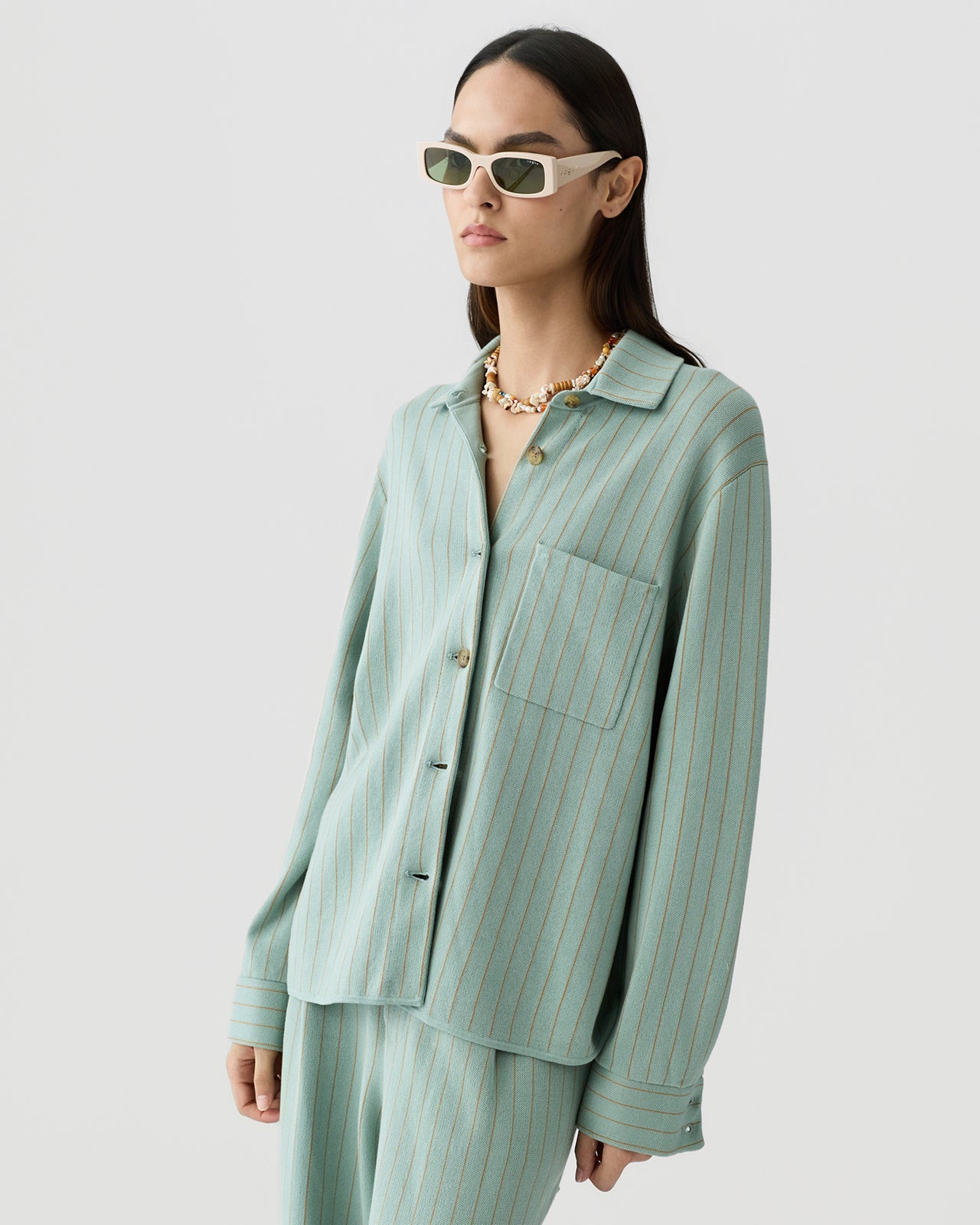 Pinstripe Work Shirt - Sage Brush/Camel