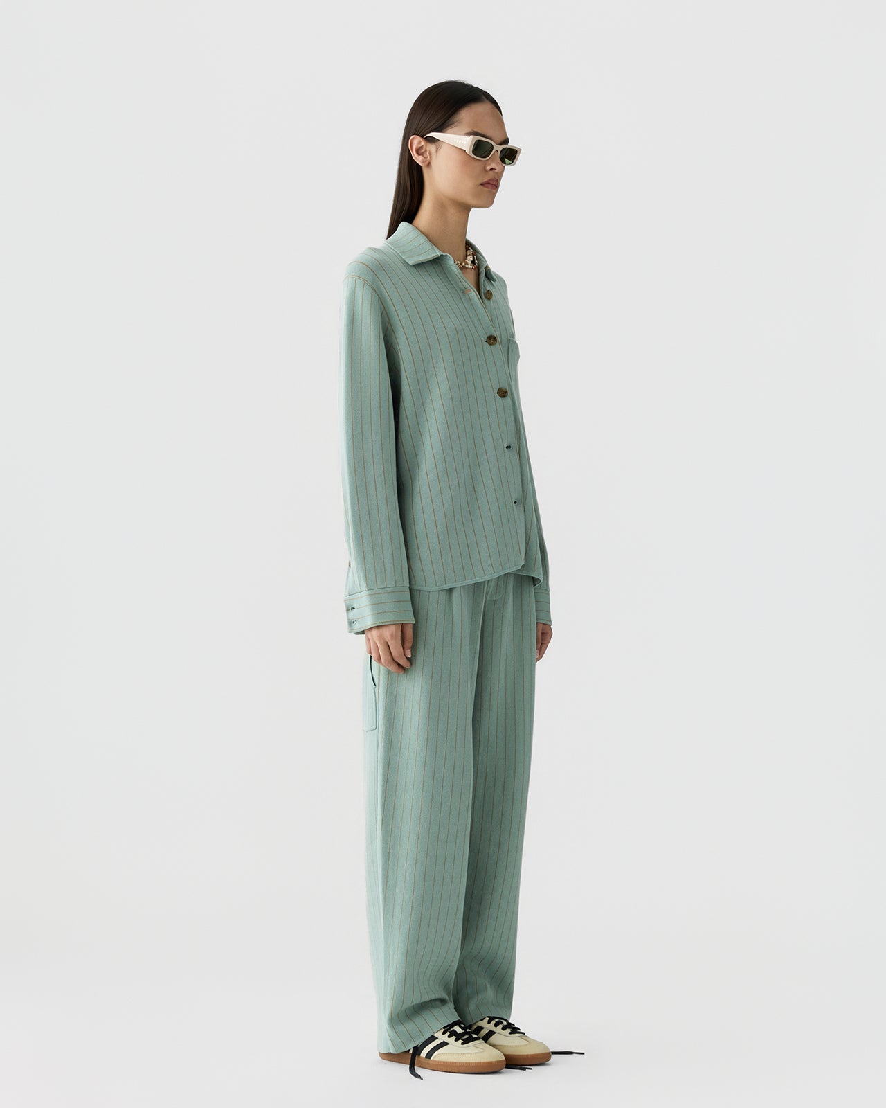 Pinstripe Work Shirt - Sage Brush/Camel