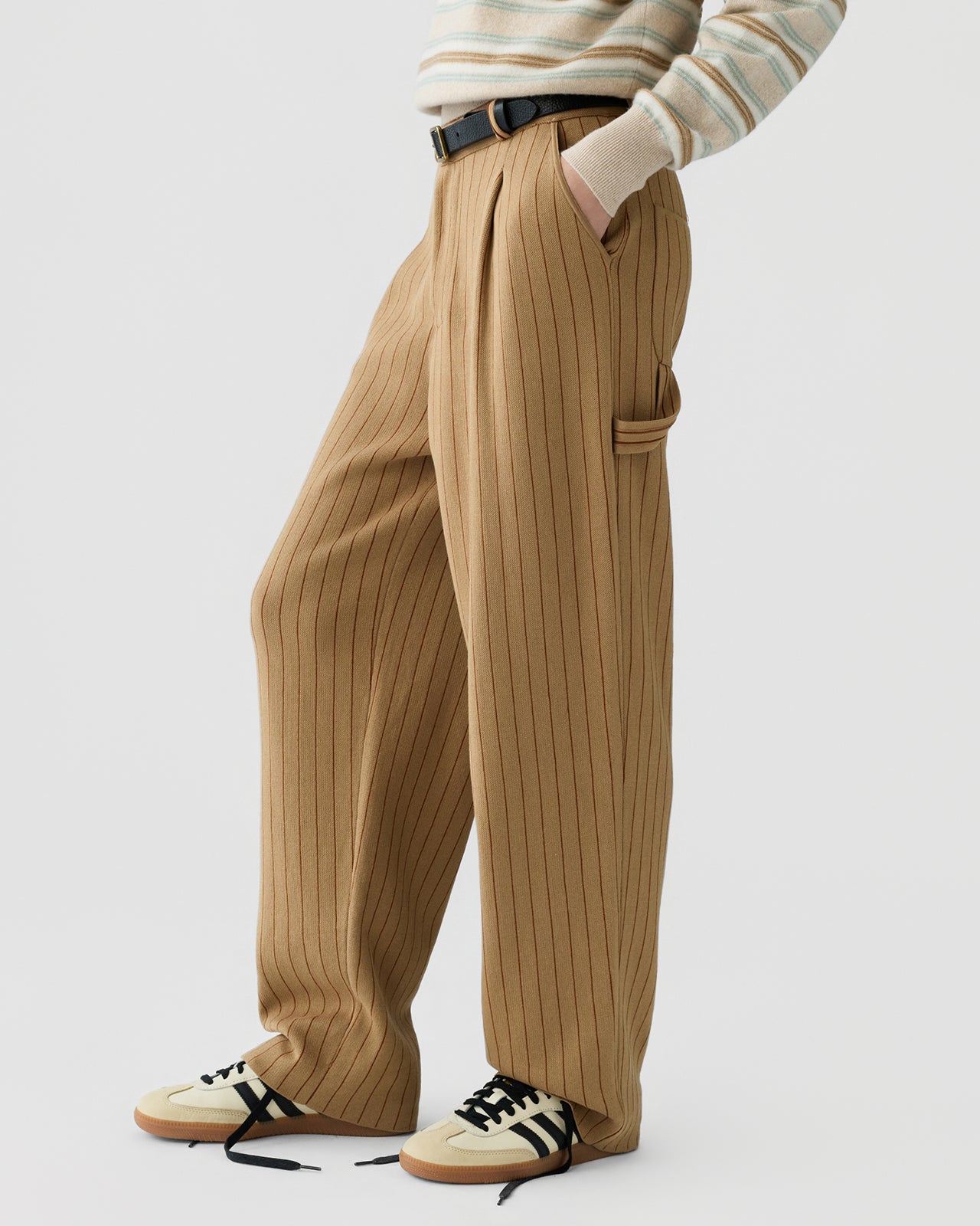 Pinstripe Carpenter Pant - Camel/Burnt Sienna