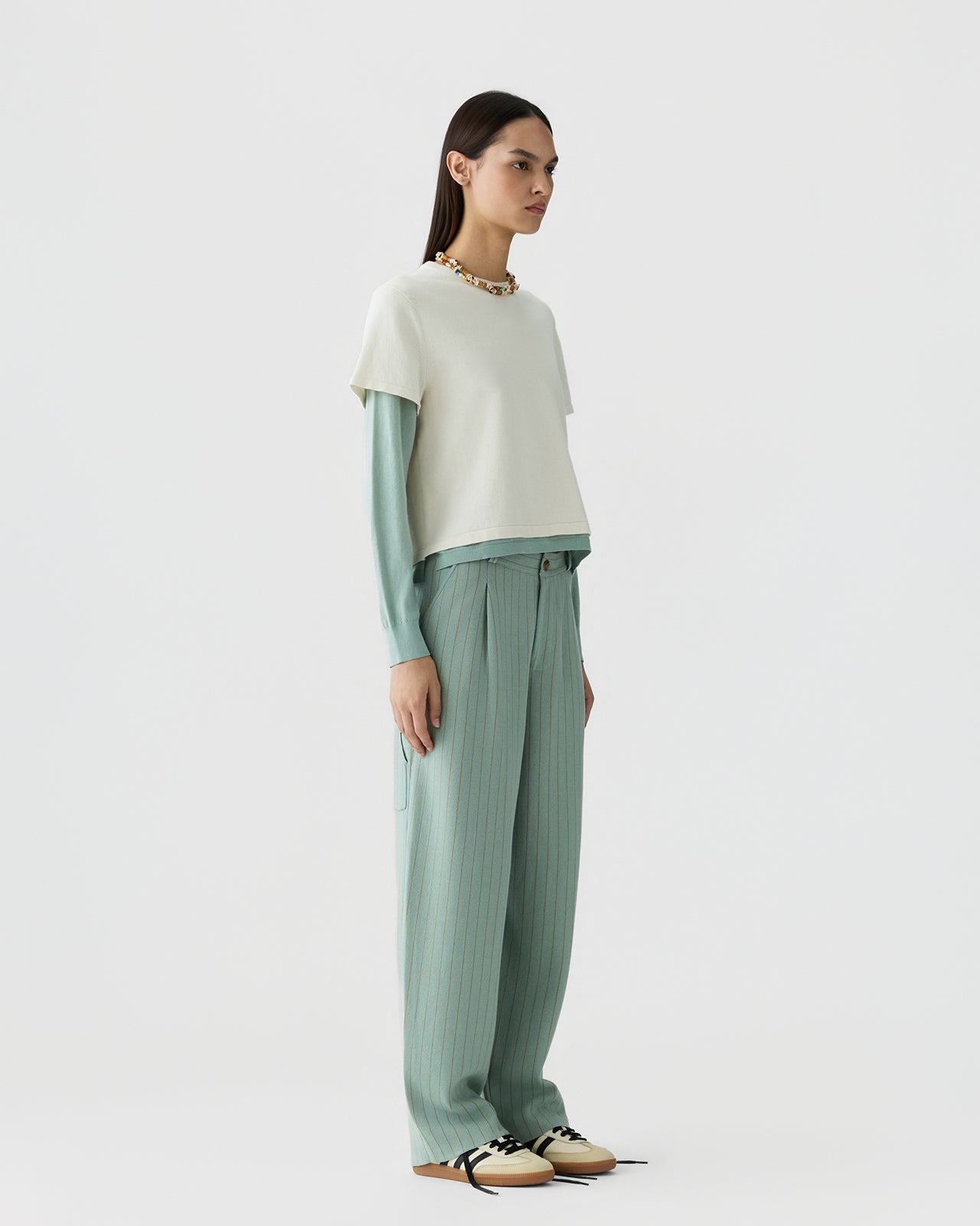 Pinstripe Carpenter Pant - Sage Brush/Camel