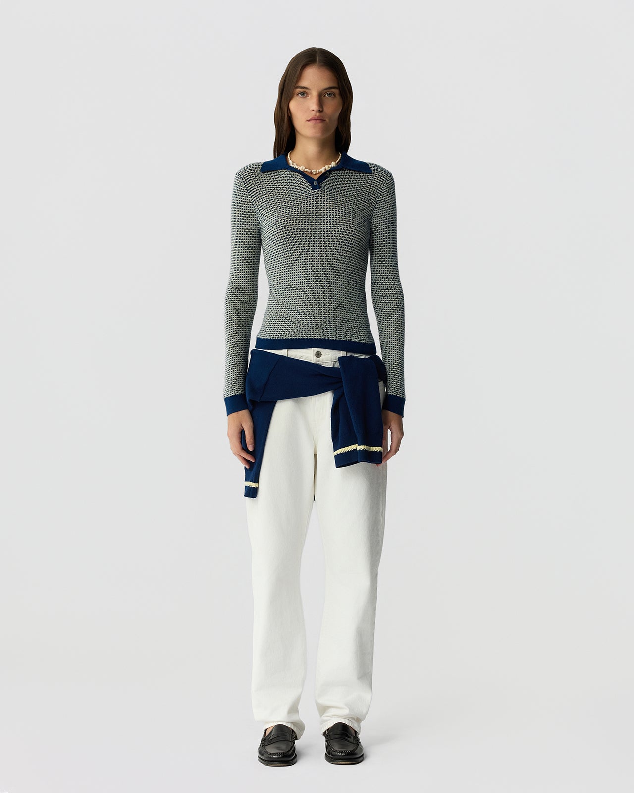 Pique L/S Shrunken Polo - Navy Combo – Guest In Residence