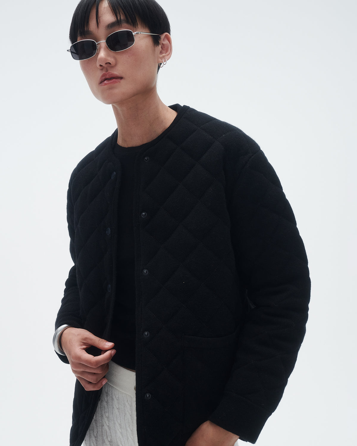 Quilted Liner Jacket In Cashmere Blend - Black