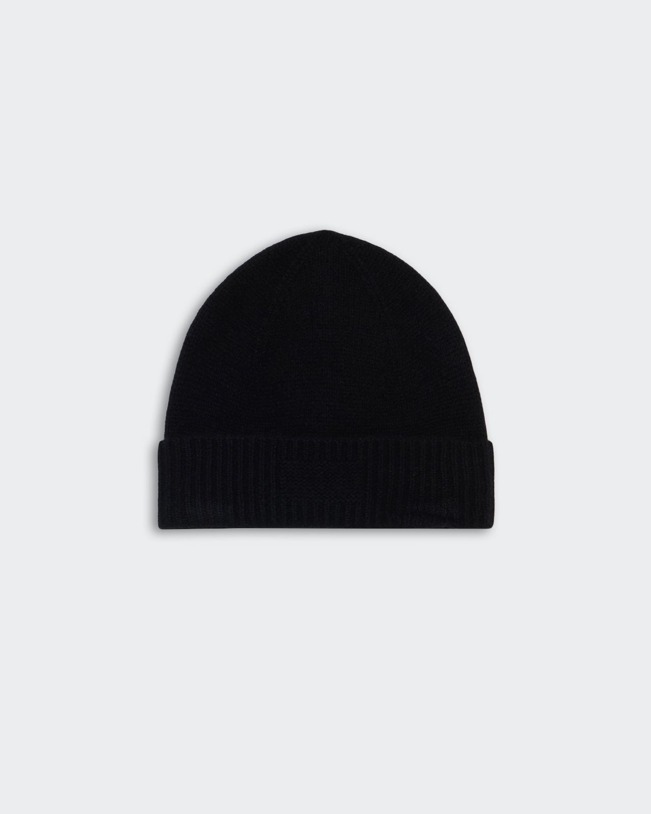 Rib Cuff Beanie - Black, unisex medium-weight ribbed cashmere hat with signature GIR branding on cuff trim.