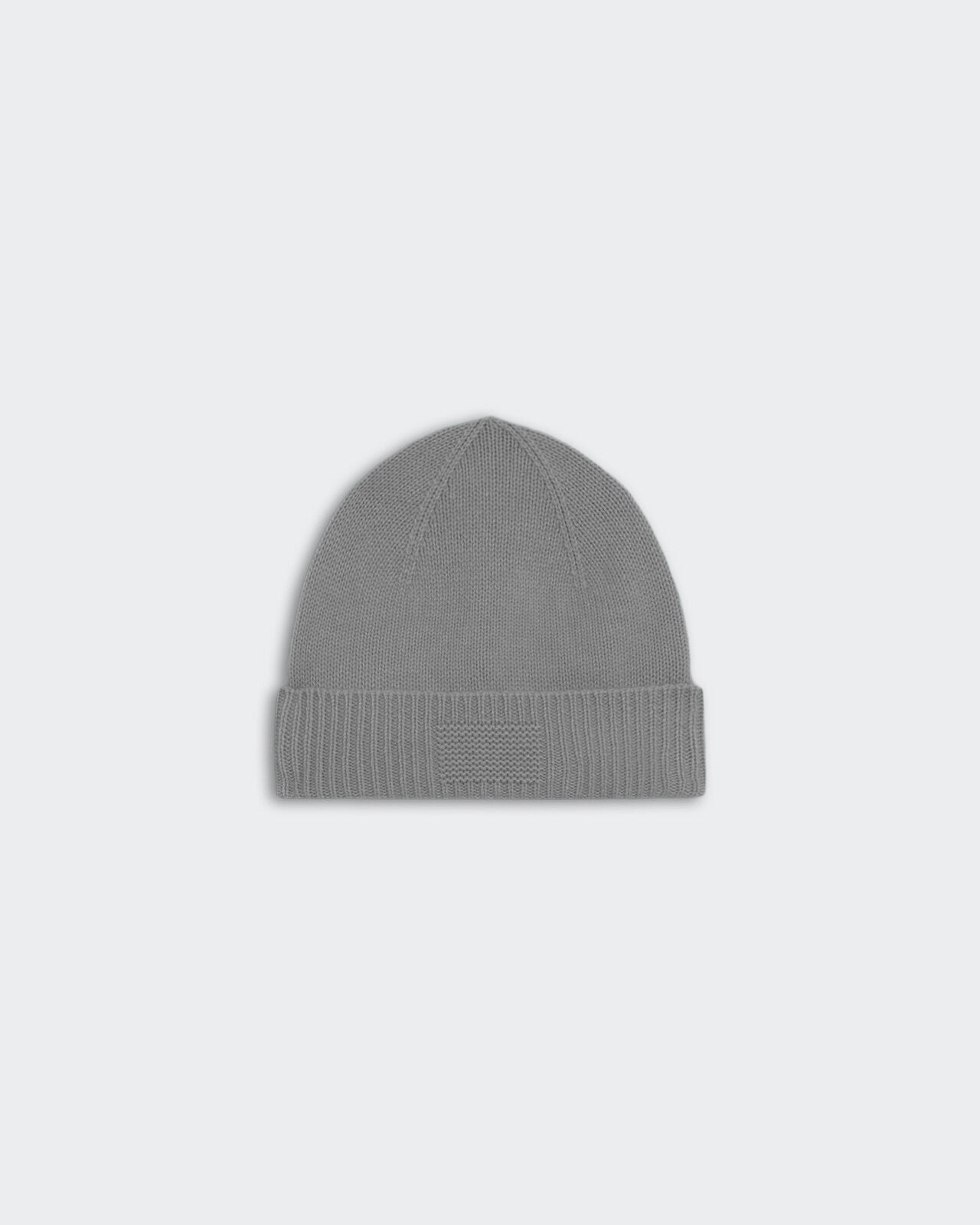 Heather grey rib cuff beanie made from 100% premium cashmere with GIR branding on cuff, unisex one size medium-weight.